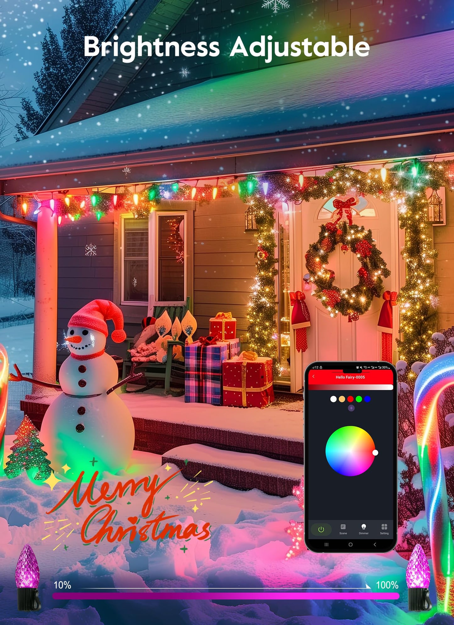 Minetom C9 LED Christmas Lights, 150 RGB Smart Lights, 99 Ft, Waterproof, Music Sync, Model BMSL19