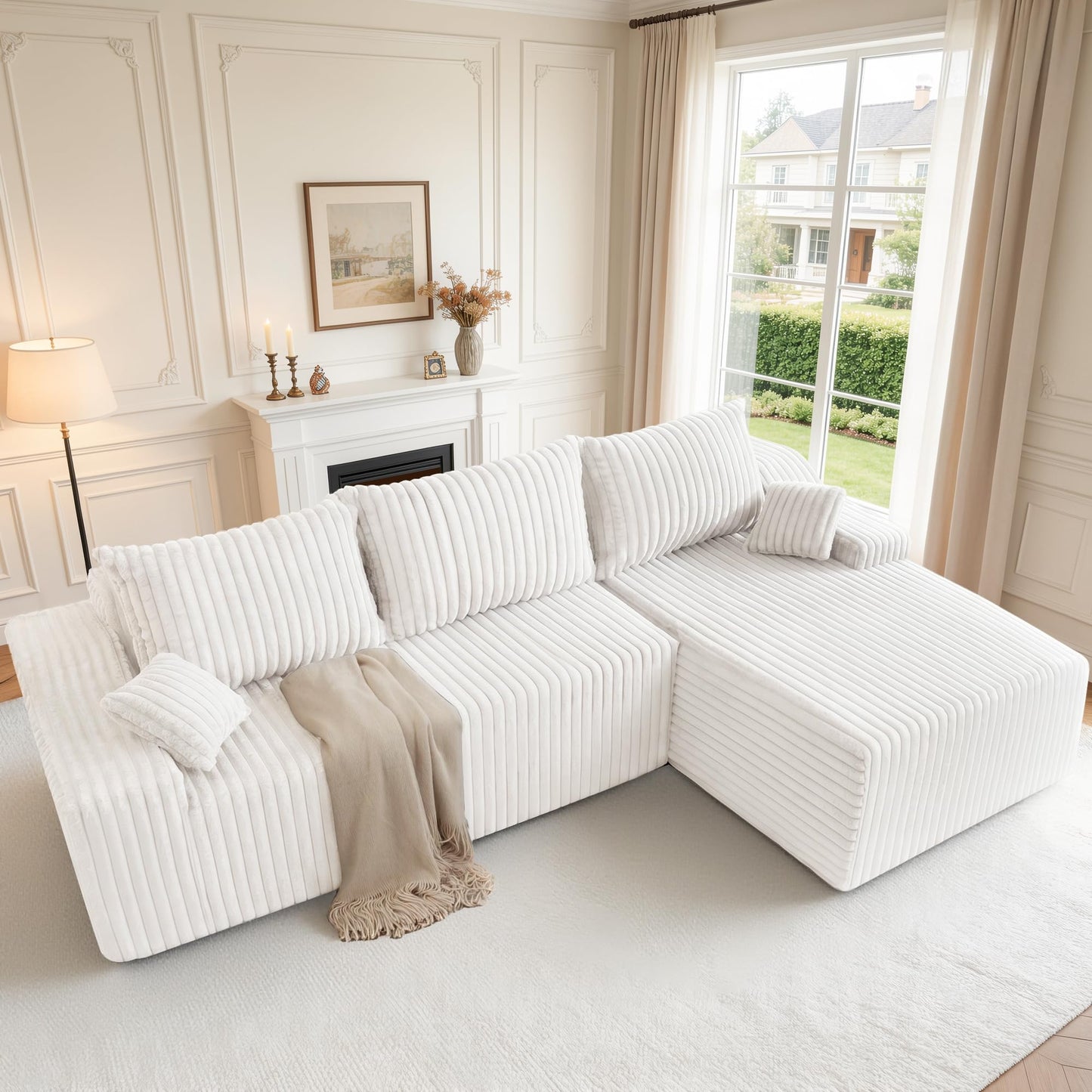 HABUTWAY 94" L-Shape Modular Sectional Sofa Couch for Living Room, No Assembly Required, Boneless Couch with Deep Seat for Living Room Bedroom, No Assembly Required (Beige,Right)