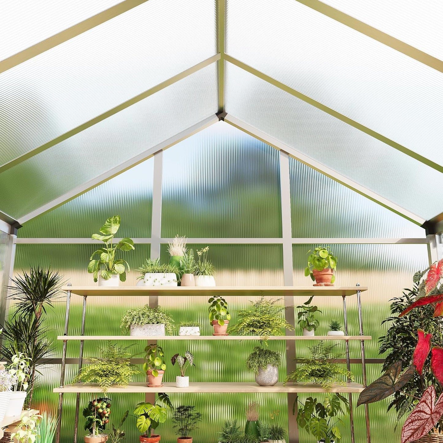 6 x 10 ft Greenhouse, Greenhouses for Outside, Polycarbonate Greenhouse with Aluminum Frame, Lockable Door and Ajustable Roof Vent for Backyard, Green Houses for Outside Garden Backyard, Patio