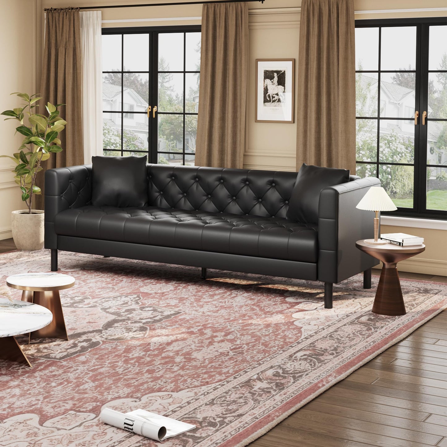 GarveeTech Modern Leather Sofa 81", Chesterfield Style 3 Seater Couch with Deep Seat, Hand-Tufted Button Quilting, Vintage Couch for Living Room, Apartment, Office