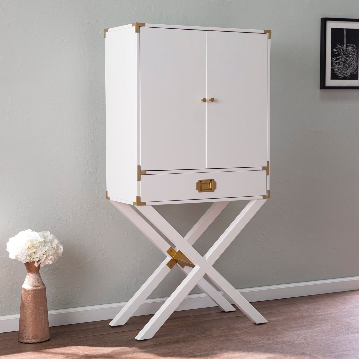 SEI Furniture Campaign Tall Bar Cabinet w/Storage, White