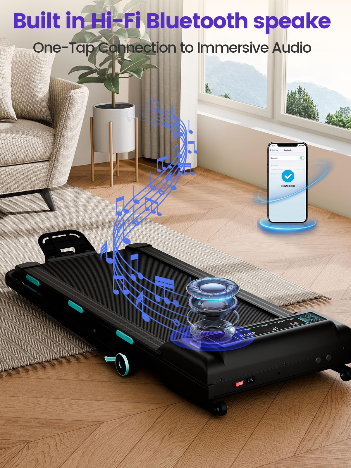 Jackfield Walking Pad with Handle Bar, 3.5HP Walking Pad Treadmills for Home, Portable Under Desk Treadmill with 12% Auto Incline, LED Display, Bluetooth Speaker, 450 Lbs Capacity, APP Connect