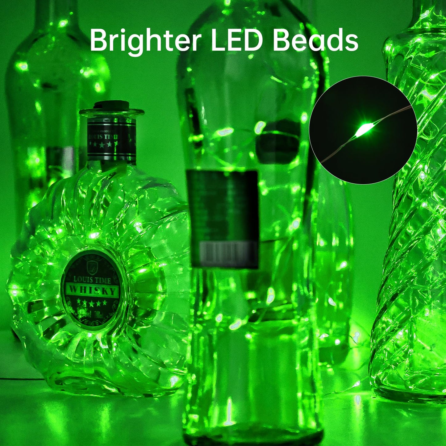 Aluan 20 LED Wine Bottle Lights, Waterproof Mini Cork Lamp, Green, Model BL00, Fairy String Lights for Party Wedding Decoration
