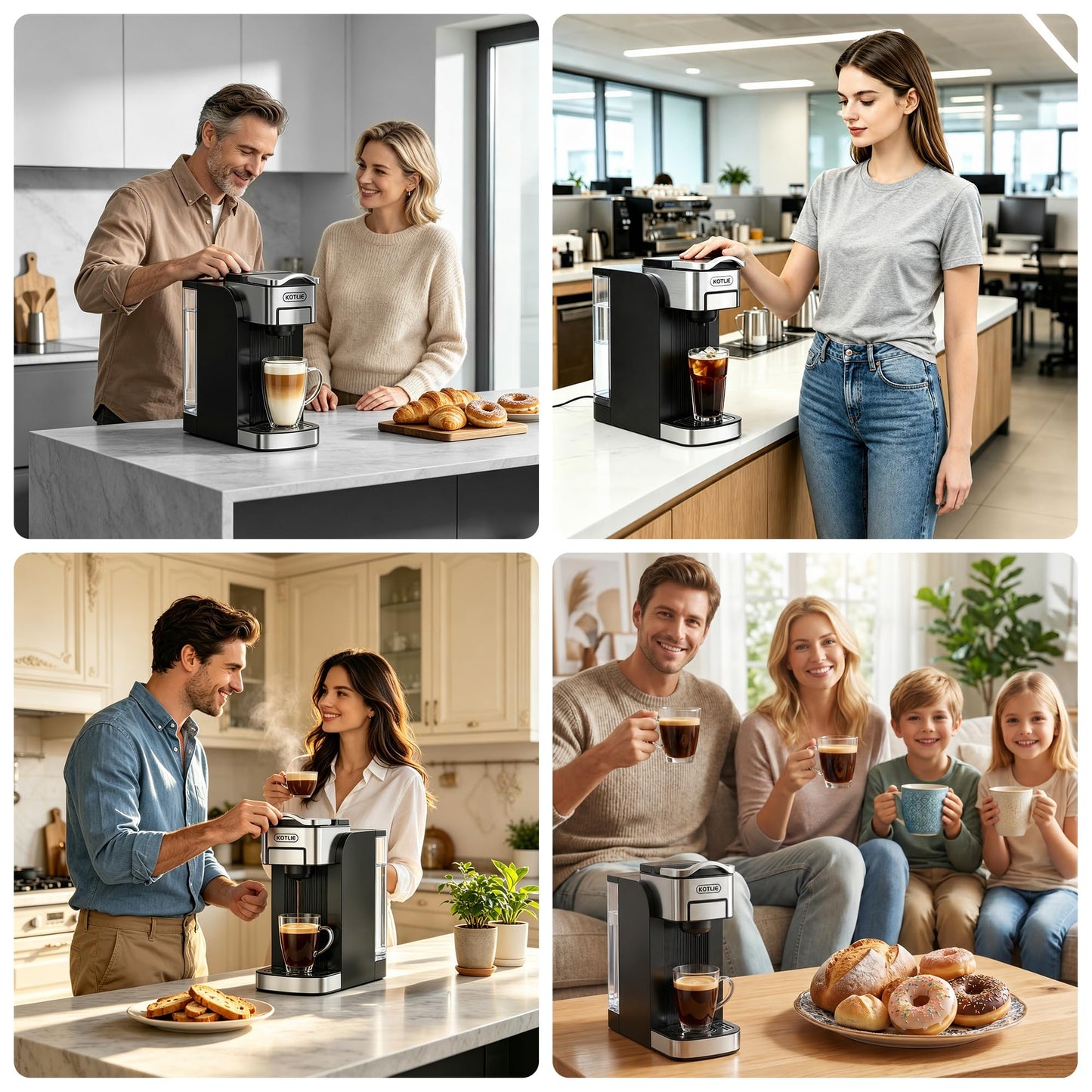 KOTLIE Single Serve Coffee Maker for K*cup/Nes Original/D*G Capsules and Ground Coffee, 50 Oz Removable Reservoir, up to 12oz Cup Sizes,Ideal for Kitchens, apartments, dorm rooms and Offices (CM-827)