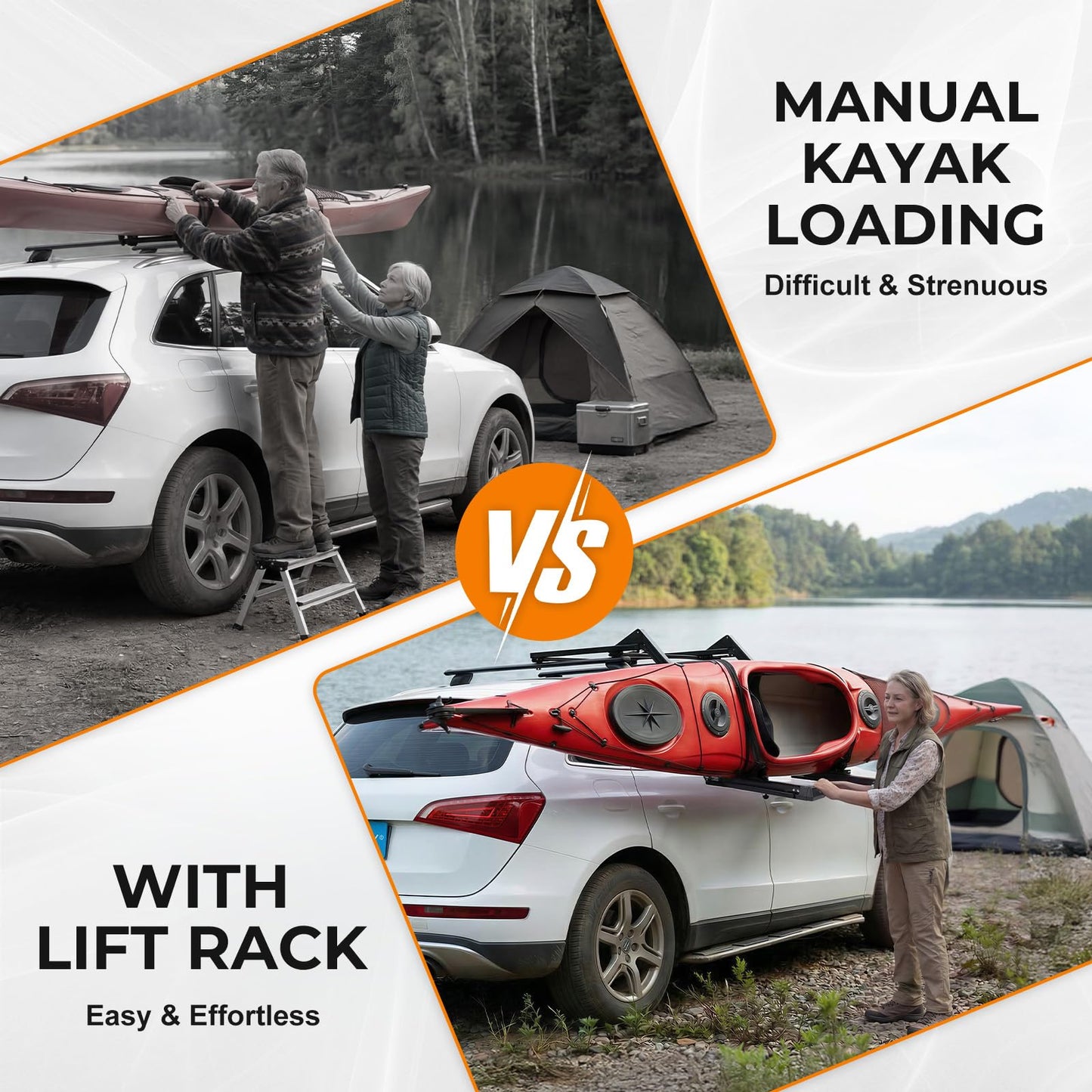 TOOENJOY Heavy-Duty Kayak Lift Assist Roof Rack, 100 LBS Capacity Kayak Canoe Rooftop Loader, Elevating Assist System for Easy Loading, Black