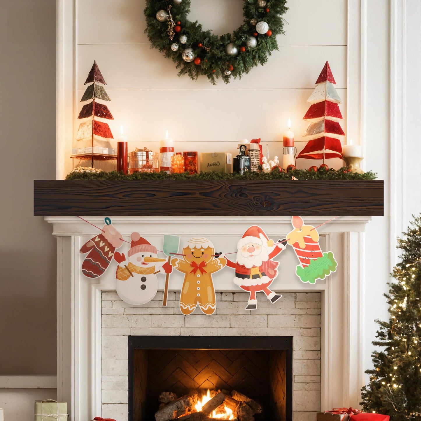 Acovy Floating Fireplace Mantel Shelves, 72x8x5 Inches Natural Wooden Floating Shelf for Over Fireplace, Wall-Mounted Mantel Shelf for Living Room and Home Decor, Rustic Brown