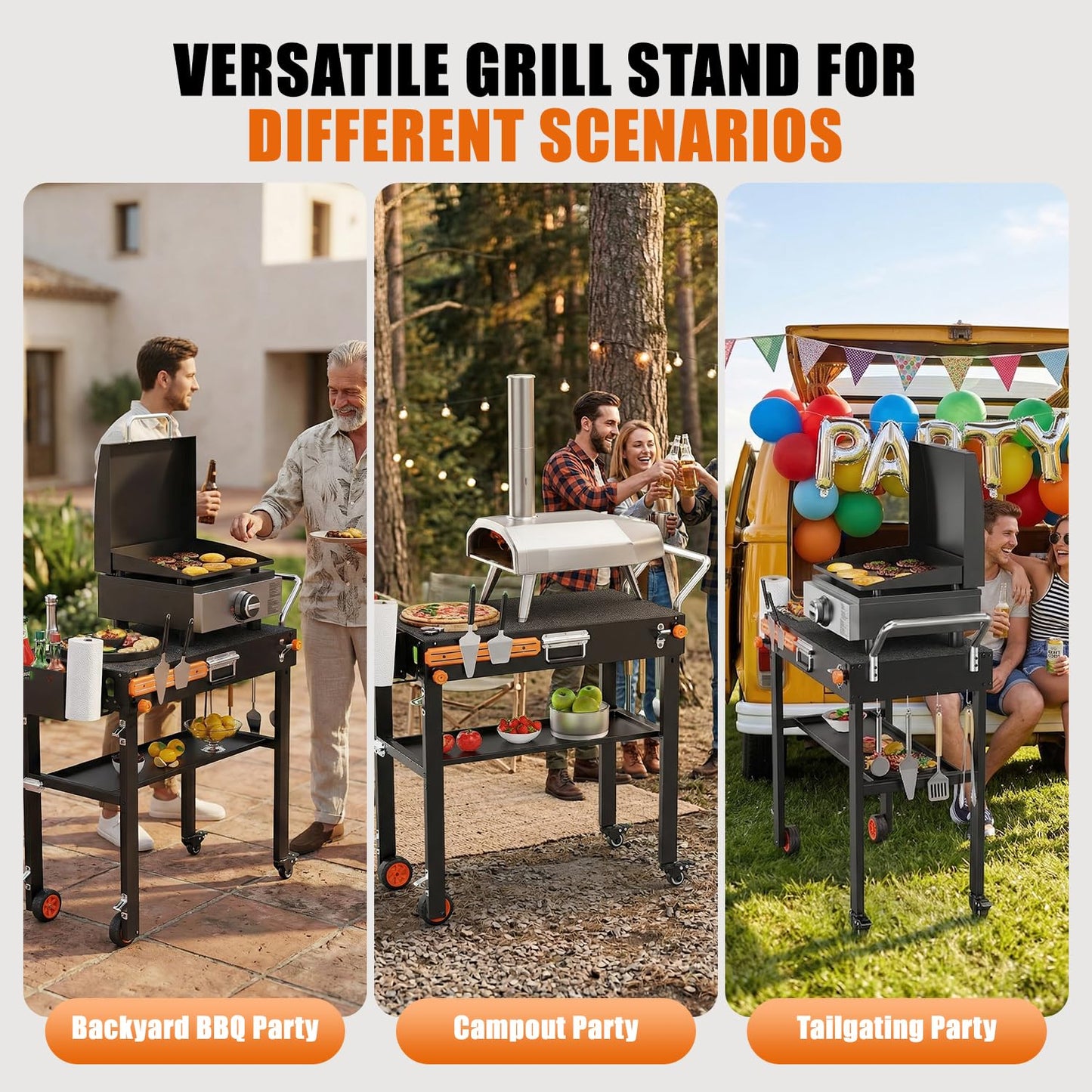 AOKEMAi Grill Table for Blackstone Griddle 17” or 22”, Portable Grill Cart with Wheels for Ninja, Outdoor Grill Table with Large Space, Foldable Griddle Stand & BBQ Prep Tables for Tailgating Camping
