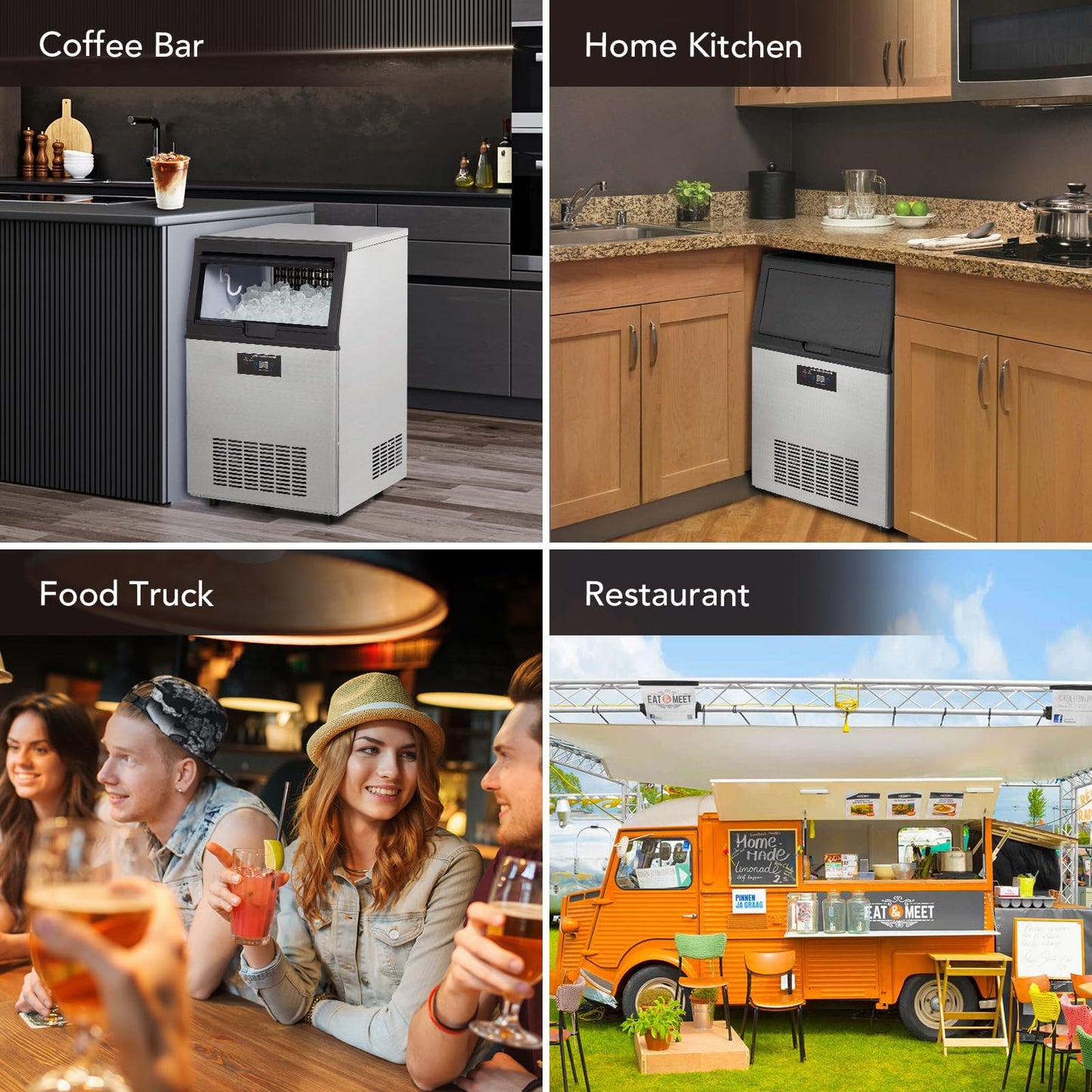 Garveehome Commercial Ice Maker Machine Stainless Steel Under Counter Ice Machine with Ice Storage Capacity, Ice Cube Adjustment, Freestanding Ice Maker, 90 LBS/24H, (5 * 8 Ice Cube)