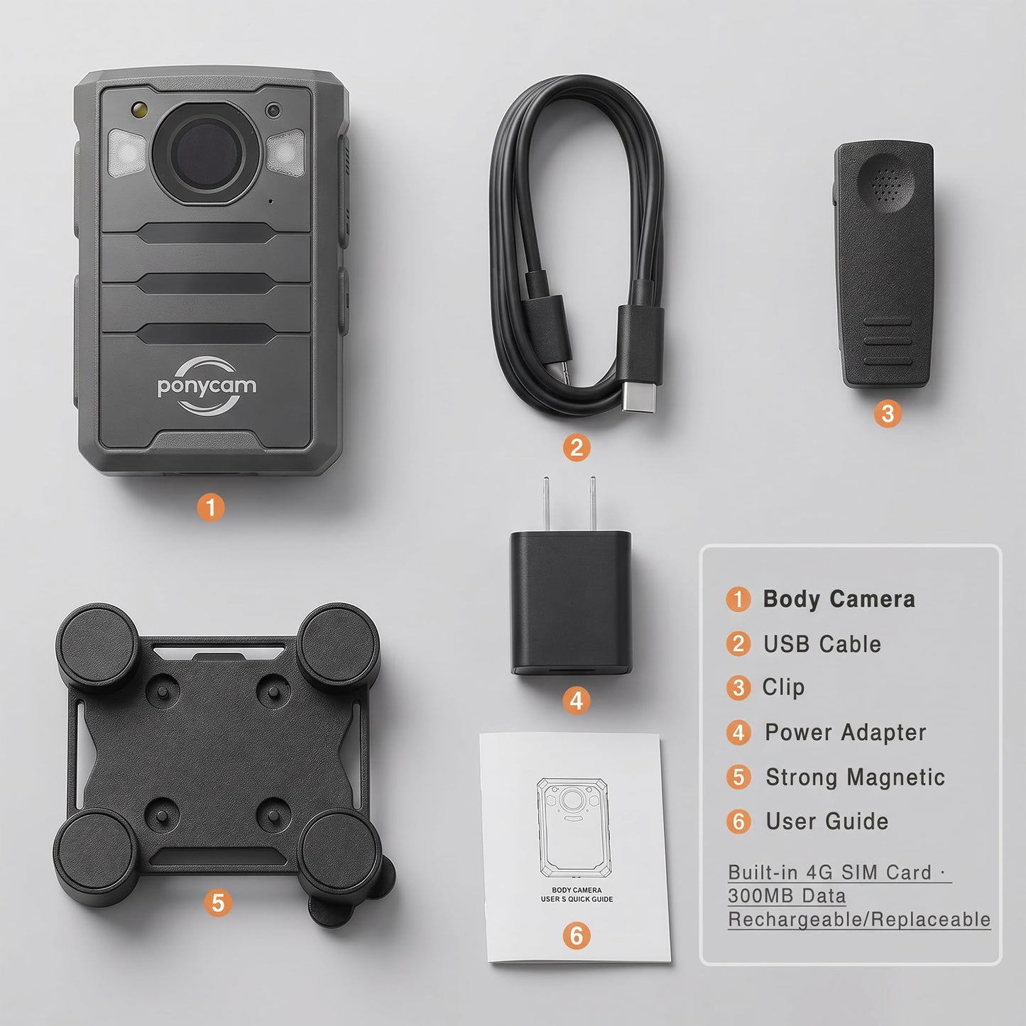 ponycam 1440P 4G GPS Body Camera, SIM Card Included, 17H Record Time, 3600mAH Battery, 128G Memory Audio Video Recording and Intercome Body-Worn Camera, Data-encrypt for Security, Work, Guard