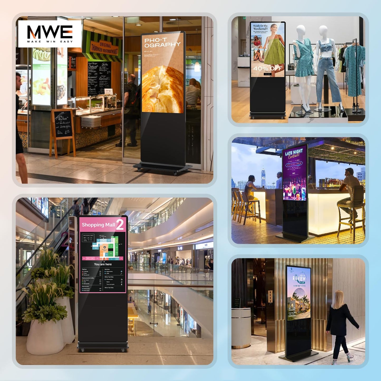 QIXZOCV MWE 55 Inch 4K Touchscreen Kiosk, Indoor Floor Standing Digital Signage Displays, Advertising Display LCD Totem, Interactive Display Poster Android System with Auto Media Player