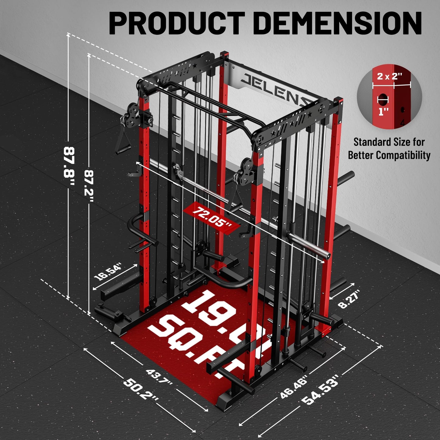 JELENS Smith Machine for Home Gym, Multi-Function M12 Power Cage, Squat Rack with Smith Bar and More Attachment (Red, M12 Smith Machine)