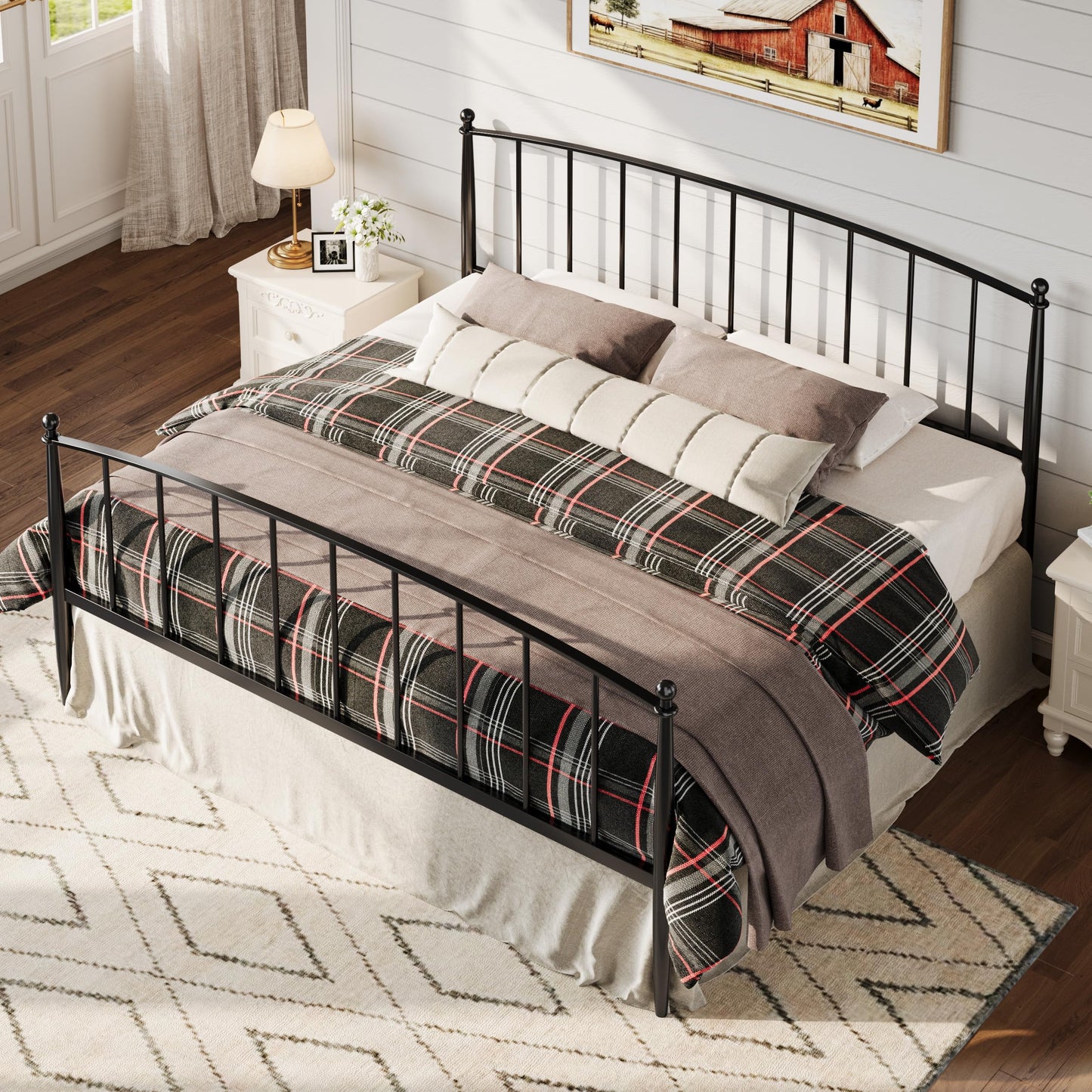 Allewie King Bed Frame, Metal Platform Bed Frame with Arched Headboard & Footboard, Mid-Century Modern Style, Under Bed Storage, No Box Spring Needed, Easy Assembly, Black