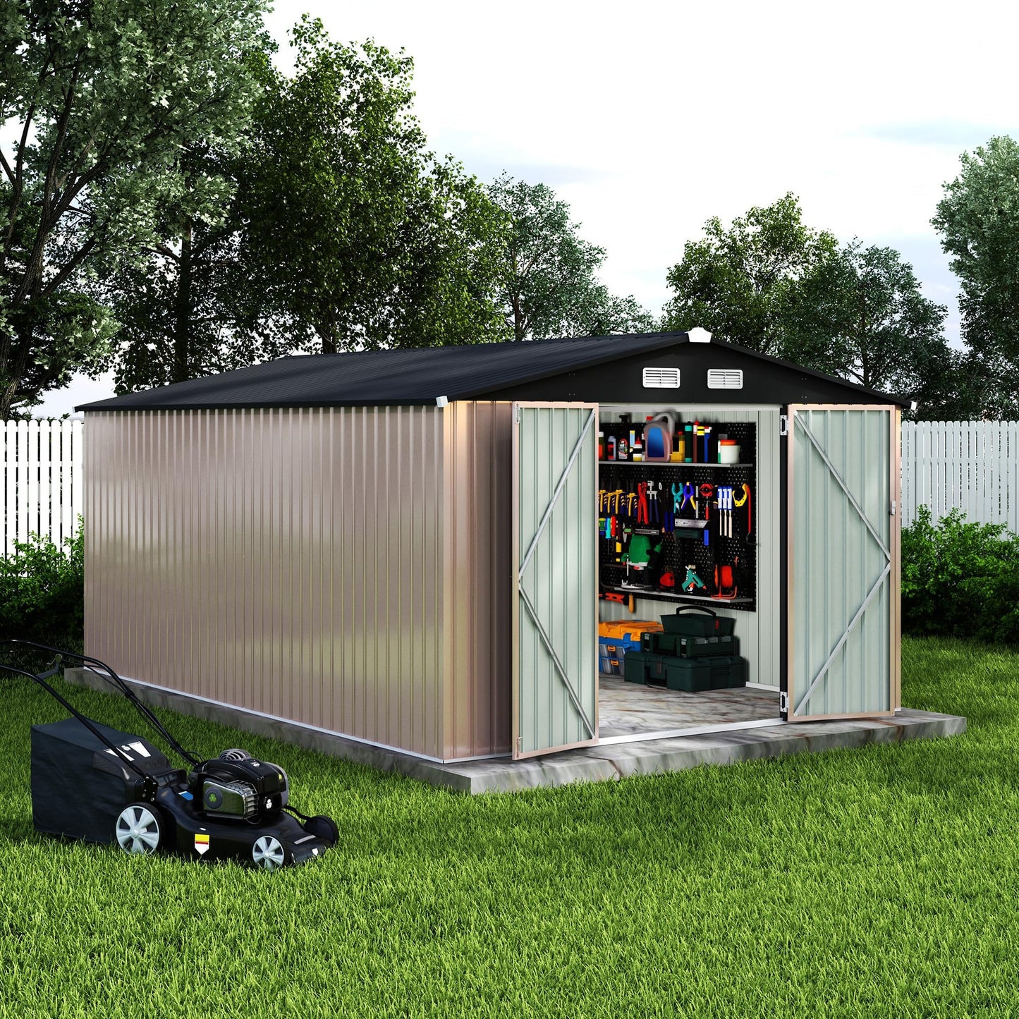 Heavy-Duty 10x14 FT Metal Garden Shed with Air Vent & Lockable Door, Outdoor Storage Shed for Yard, Patio, Lawn, Rust-Resistant Utility Shed, All-Season Use