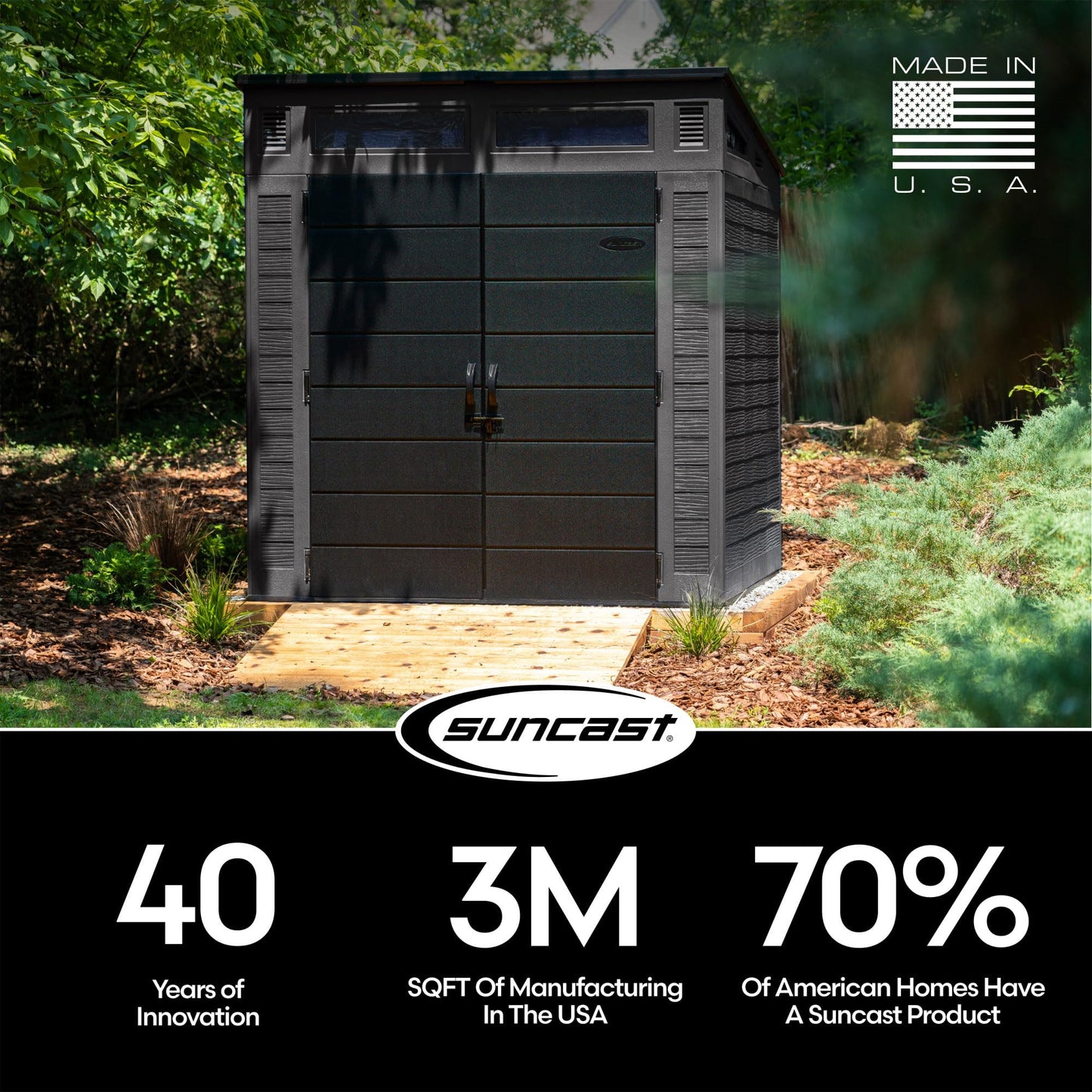 Suncast Modern Outdoor Storage Shed, 200 cu. ft. Peppercorn Resin Shed for Lawn Mower, Bikes, Utility Tools, Patio, & Yard. Weatherproof & Lockable Modern Sheds & Outdoor Storage, Made in USA