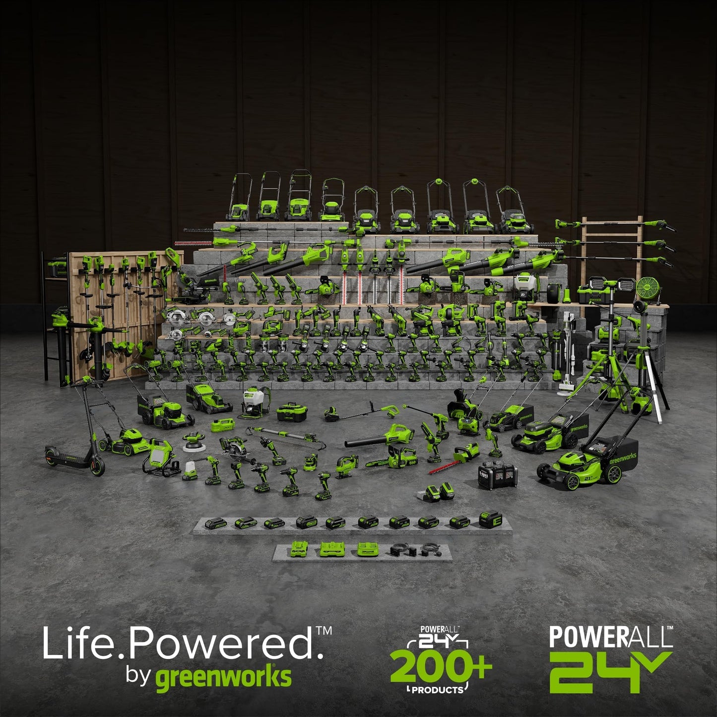 Greenworks 48V (24V x 2) High - Performance Cordless Yard Tool Combo: 21" self propelled lawn mower, 12" Trimmer & Blower, with 3 Batteries & 2 Chargers