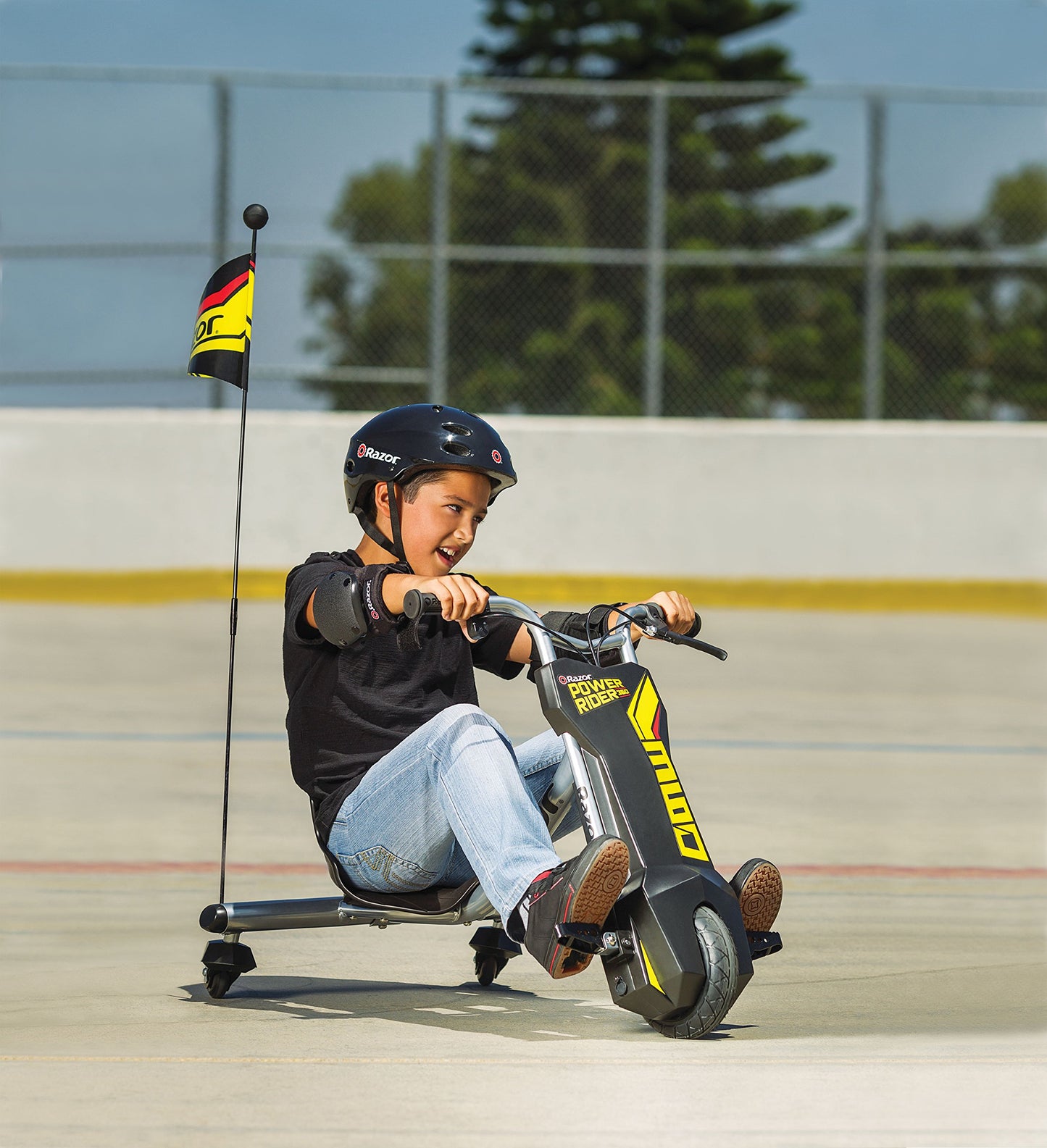 Razor Power Rider 360 9 MPH Drifting Trike Ride-On Electric Powered Tricycle, Black, Yellow