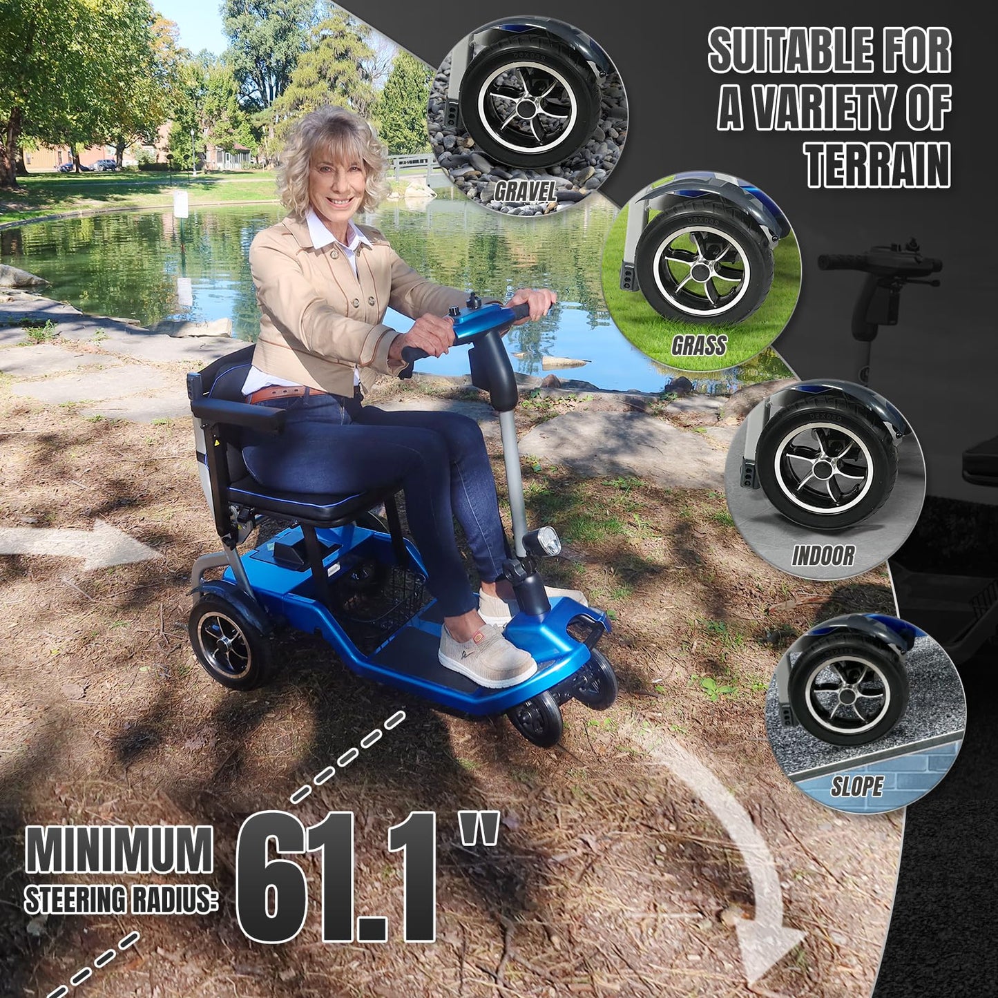 ZiiLIF R3b-Mobility Scooters for Seniors Adults Ultra Lightweight Electric Powered Folding 4 Wheel Mobility Scooter, Compact & Convenient for Travel Airline Approved, Blue Self Fulfillment