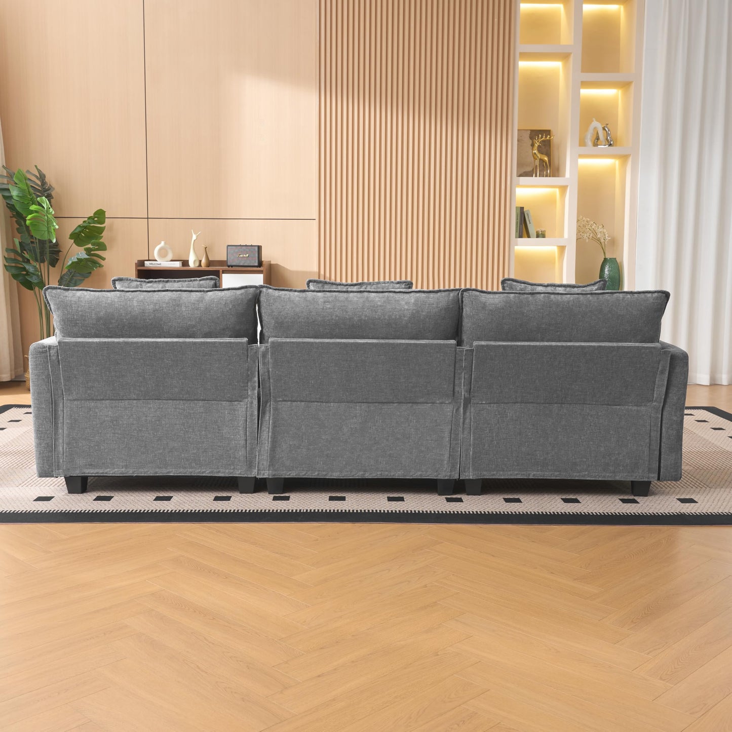 KEIKI 102" Modular Sectional Sofa with Storage Ottoman, L Shaped Convertible Couch with Movable Chaise Lounge, Linen Fabric Oversized Comfy 3 Seat Sleeper Sofa for Living Room Apartment Bedroom, Gray