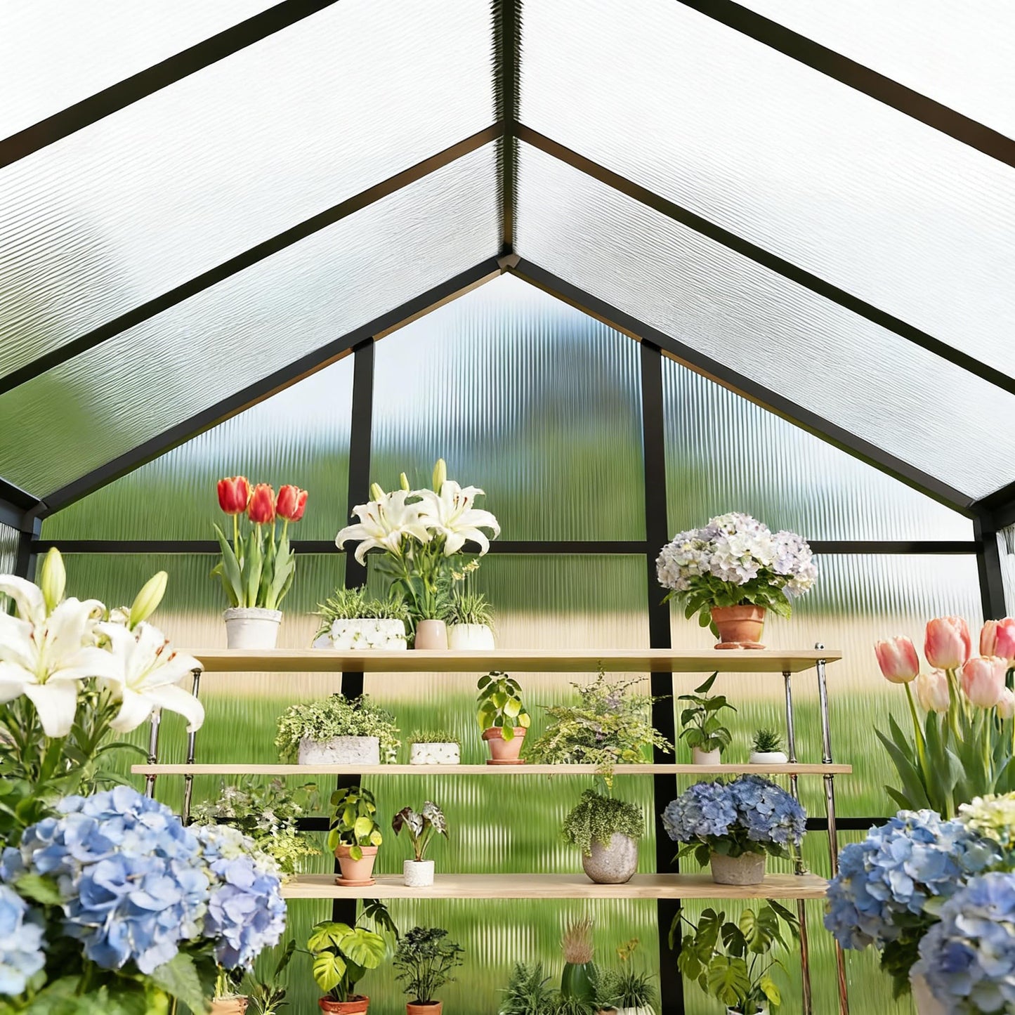 6x4FT Greenhouse for Outdoors, Polycarbonate Greenhouse with Quick Setup Structure and Roof Vent, Aluminum Large Walk-in Green House for Outside Garden Backyard, Dark Gray