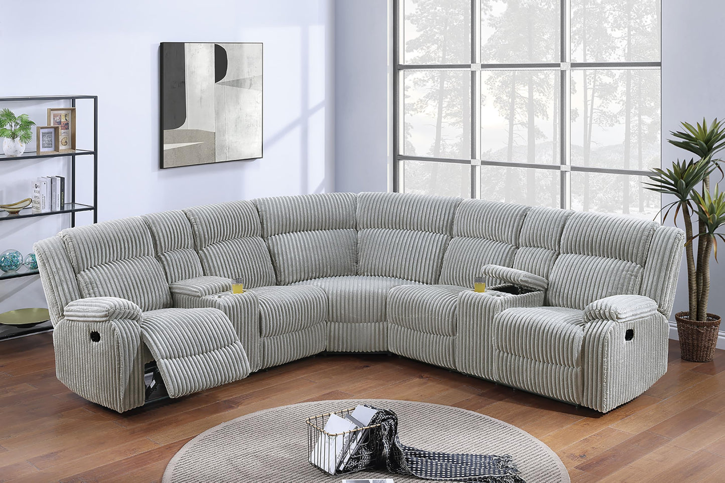 ERYE Oversized L-Shaped Power Reclining Sectional Sofa W/2 Console, Cupholders and USB Ports,Corduroy Power Motion Symmetrical Recliner Couch for Living Room Home Theater