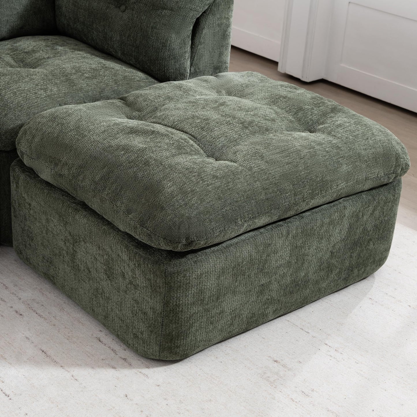 Tufted Cushions Cloud Sectional Boneless Sectional Sofa with Movable Ottoman, 112" Oversized Modular Convertible L Shaped Corner Couch with Deep Seat,Memory Foam Compressed Sofa