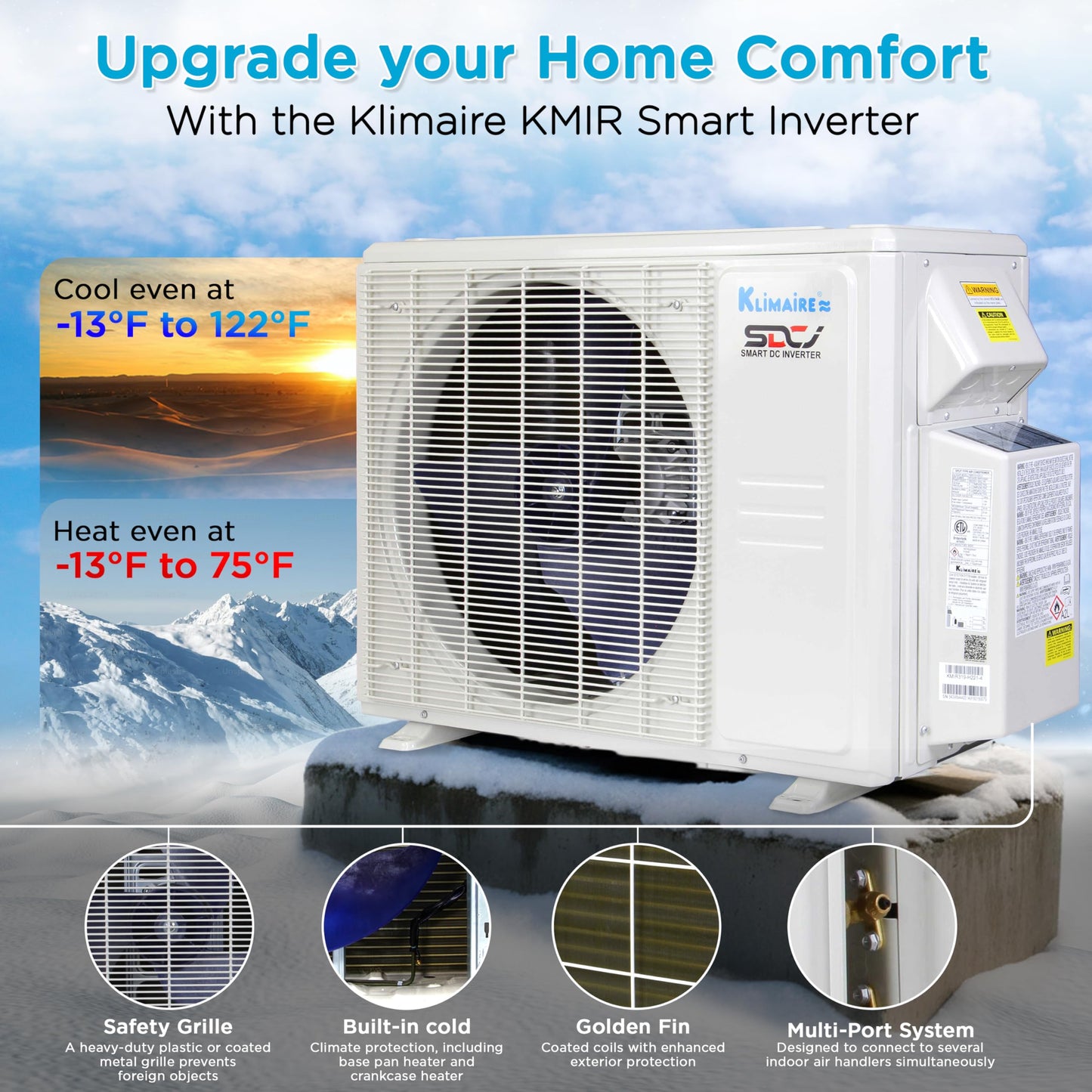 Klimaire 18,000 BTU 2-Zone 23 SEER2 Wall Mounted Mini Split Heat Pump System w/All Inclusive Installation Kits (9,000 BTU + 12,000 BTU) - R454B