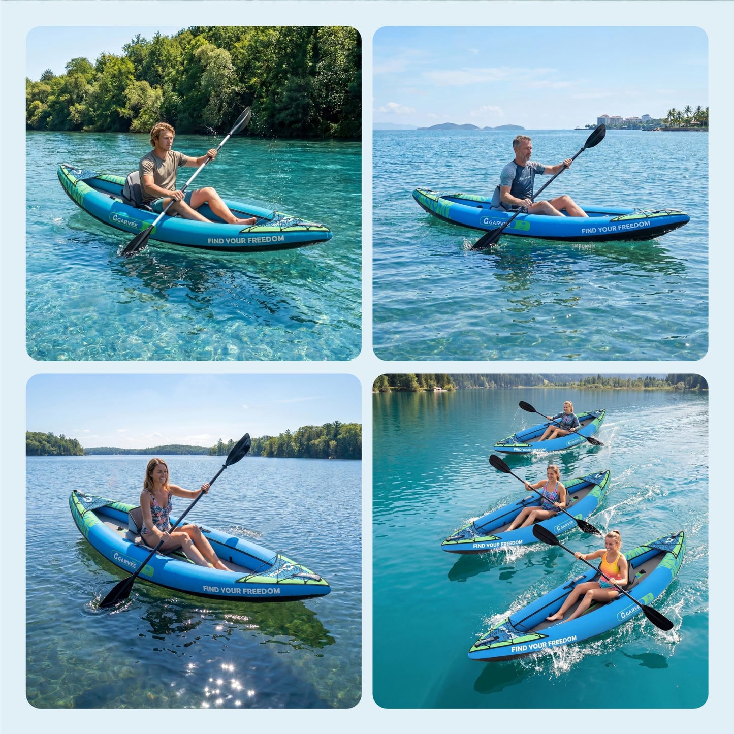 Inflatable Kayak, Heavy-Duty PVC Single Tandem Kayak with Adjustable Seats & Backrest, Aluminum Paddles, High-Output Pump, Portable Fishing Kayak for Lake River Ocean, Kayak for Family