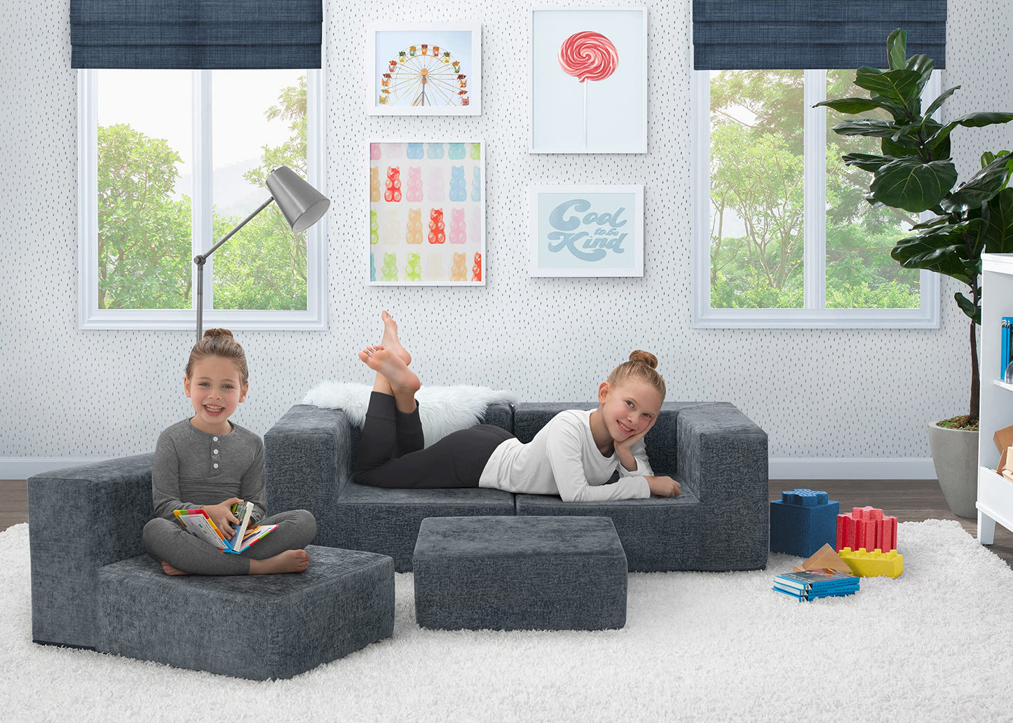 Delta Children Cozee 4-Piece Sectional Sofa Set, 20"D x 20"W x 15.5"H, Grey