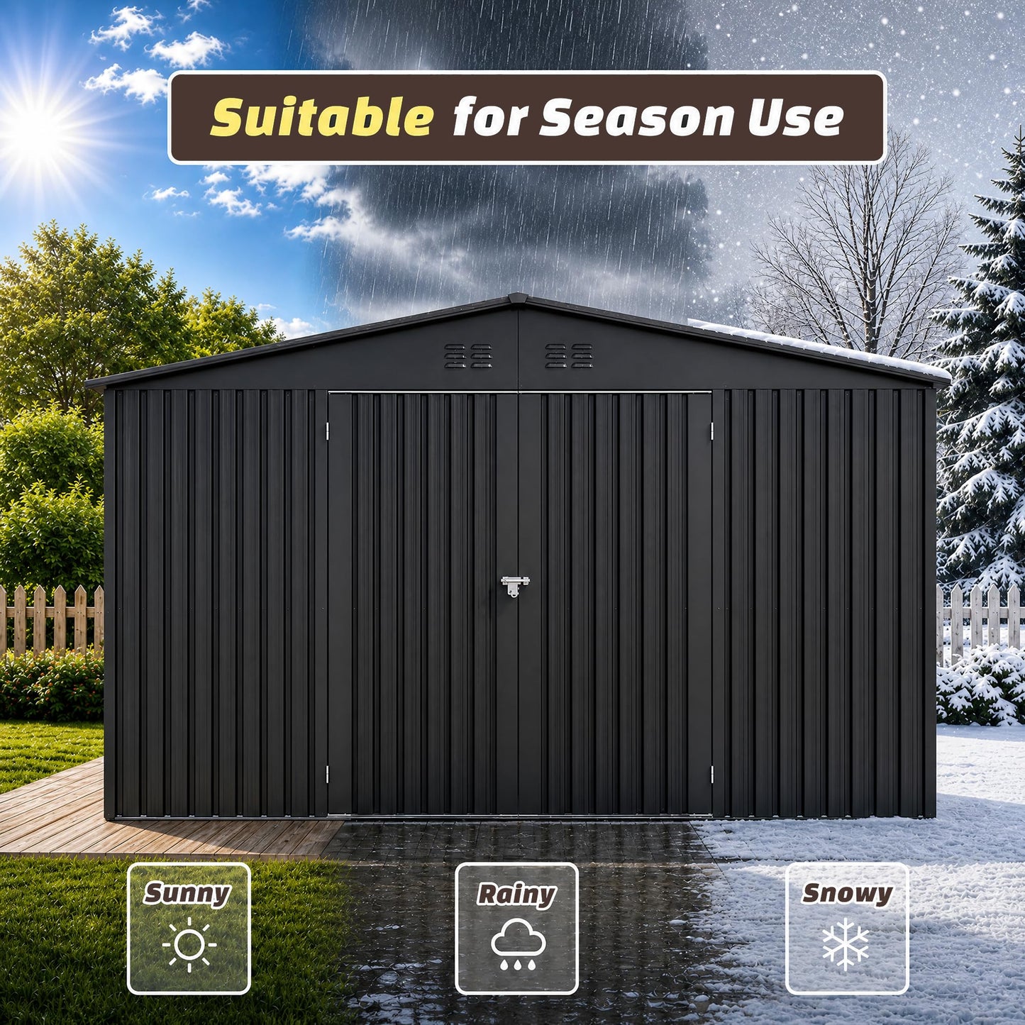 PABIMIA 12X20 FT Outdoor Storage Shed with Windows, Metal Garden Shed with Lockable Double Doors, Weather-Resistant Backyard Tool Shed for Patio, Lawn, Pool Supplies, Bikes & Outdoor Equipment