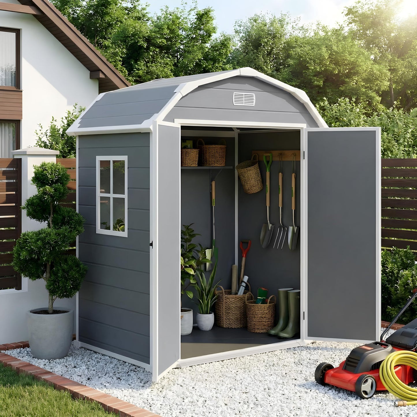 Shed, 6x4.5 ft Resin Storage Shed for Backyard, Durable All-Weather Storage and Sheds & Outdoor Storage, Large Outdoor Storage Box Style Outdoor Shed, Garden Resin Building, Grey
