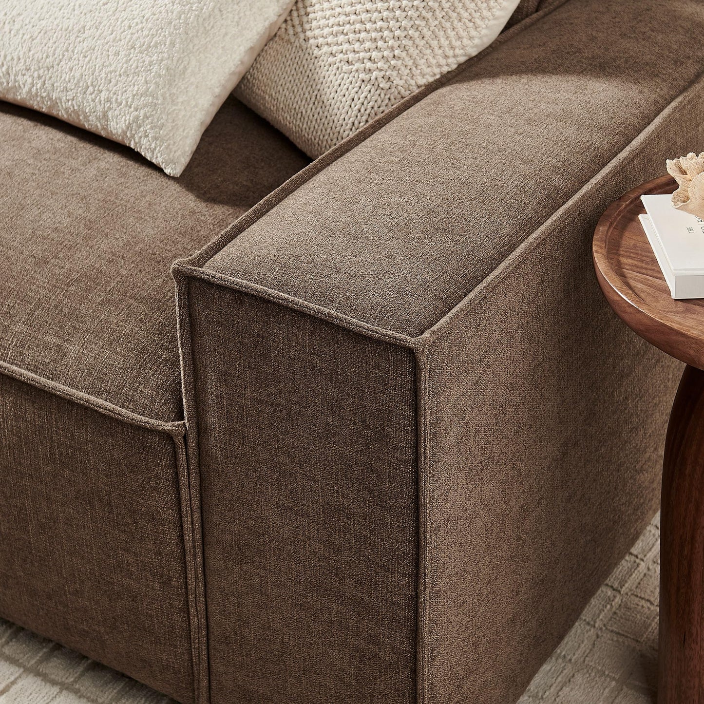 Modway Restore Performance Fabric Upholstered 3-Piece Modular Sofa Set in Mocha - Low Profile Sectional Sofa with Coil Seat Support and French Piping