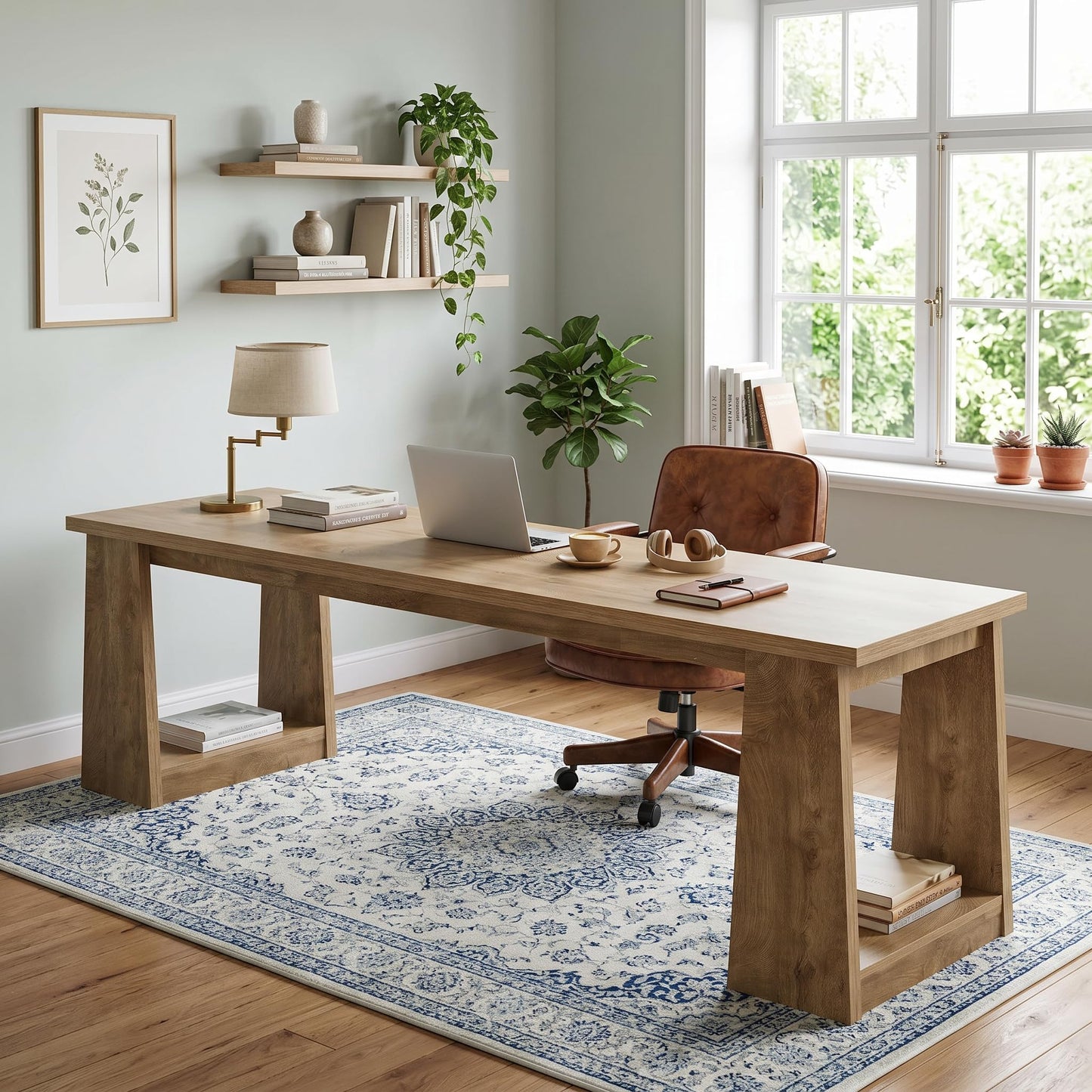 LITTLE TREE 86.6 Inch Extra Long Computer Desk, Two Person Desk, Dual Workstation Home Office Desks for 2 Users, Large Gaming & Multi-Monitor Setup Writing Table for Spacious Workspace