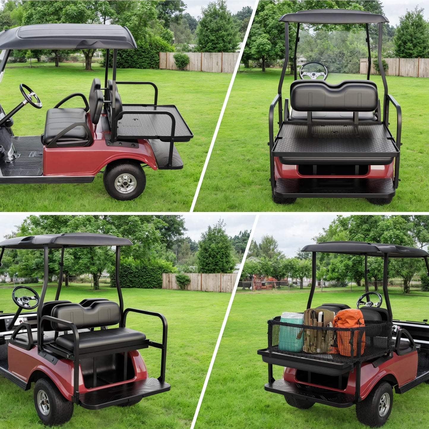 10L0L Golf Cart Rear Flip Seat for Club Car DS, Heavy-Duty Alloy Steel & PE Construction, No-Drill Installation, Non-Slip Pedals & Padded Backrest