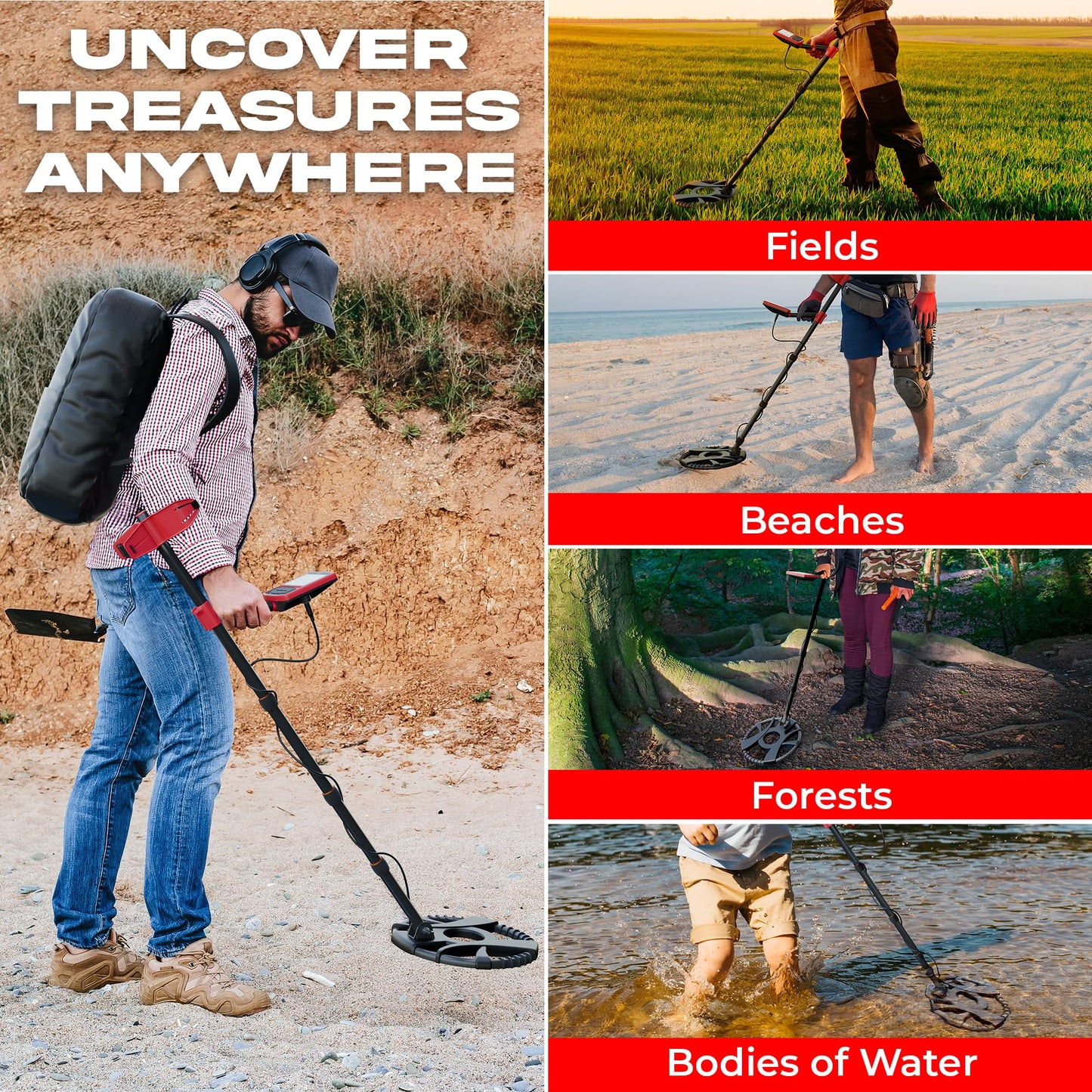 RipTic Metal Detector for Adults with Pin Pointer - Waterproof Metal Detector, Pinpointer with 5 Modes, Headphones, Bag, Dagger,Adults Professional, Beach, ip68 Coil,Gold Detector