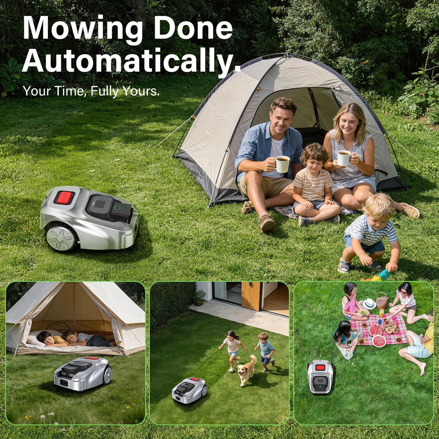 GX Robot Lawn Mower, Perimeter Wire Free RTK+ AI Vision Robotic Lawnmower for 0.62 Arce, Zero-Edge Cutting, Automated Mapping, APP Control, 3D Obstacle Avoidance, 60% Slope