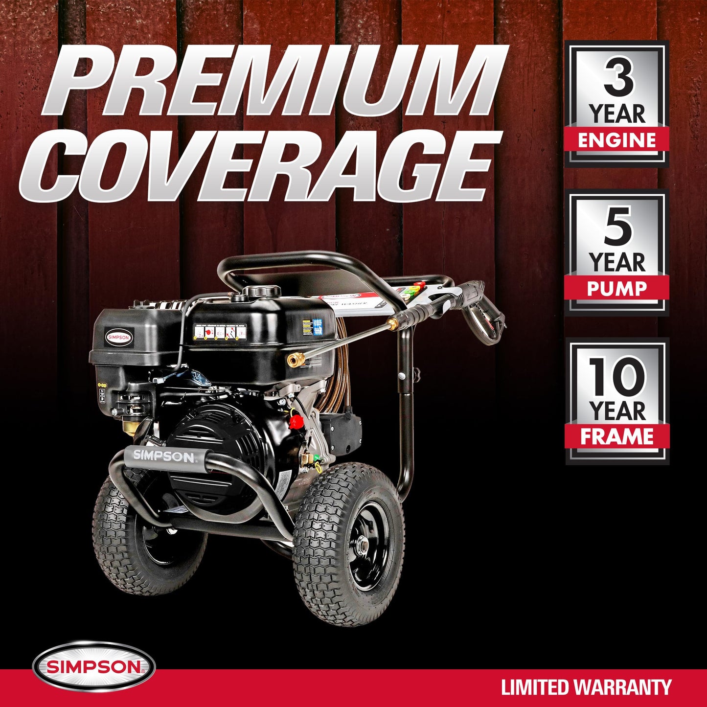 Simpson 4400 PSI Gas Pressure Washer, 4.0 GPM Commercial Power Washer, Cold Water, 50' Hose, PowerShot, 49-State Compliant (PS60843) - Black