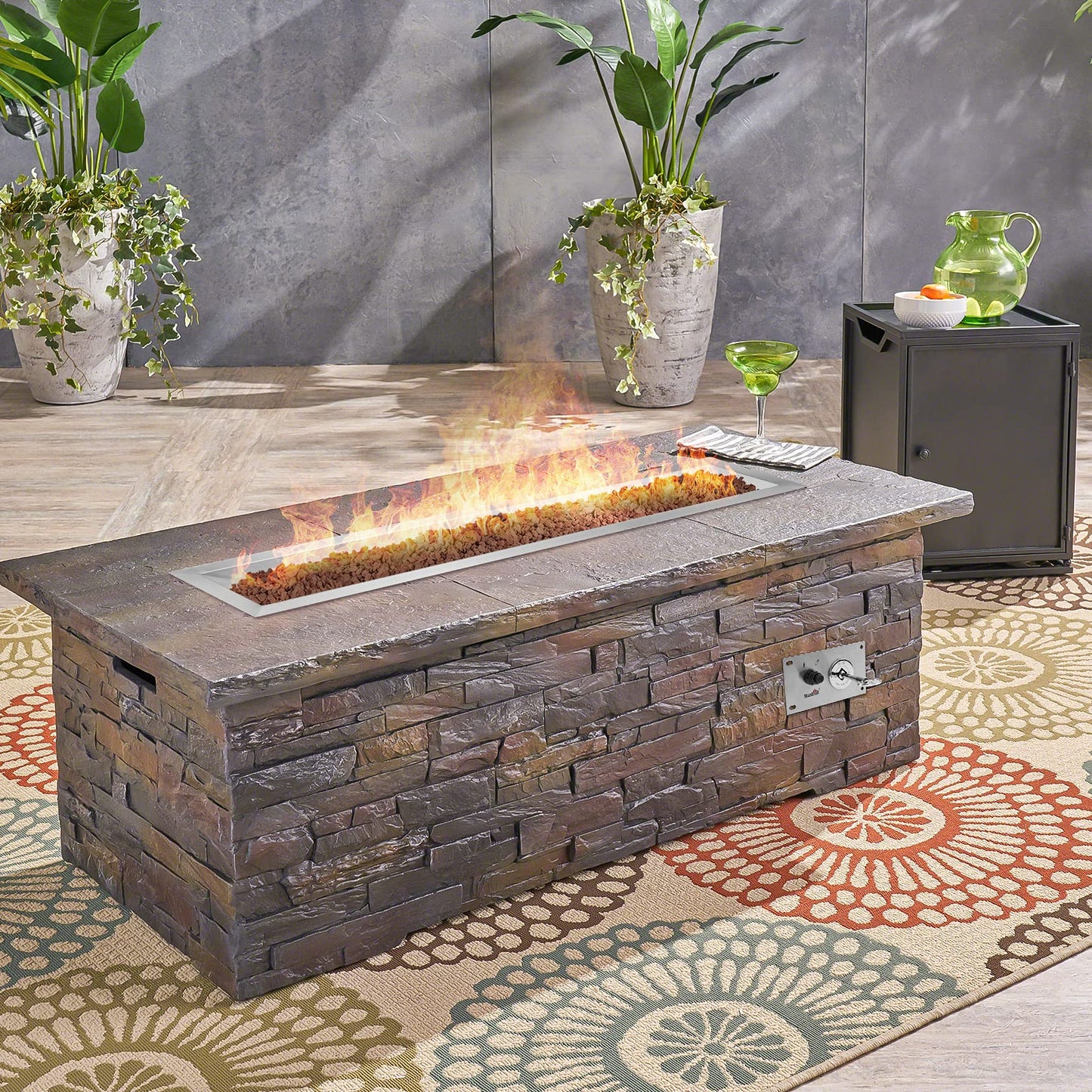 Stanbroil 48 x 14 inch Rectangle Fire Pit Kit with Spark Ignition, Drop-in Natural Gas Firepit Burner for DIY Fire Table Outside Patio Backyard Balcony, Natural Gas Version, 185,000 BTU Max
