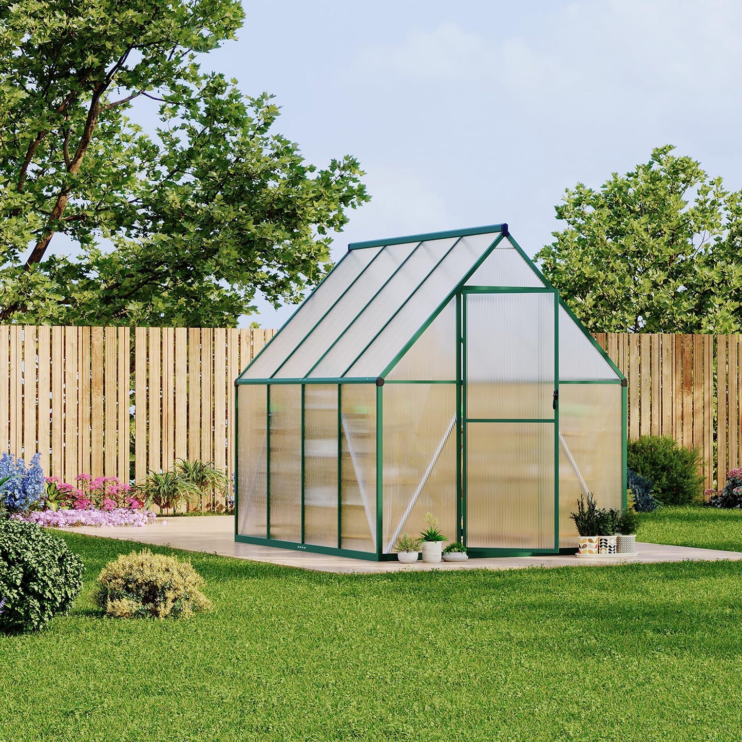 6x7 ft Heavy Duty Polycarbonate Walk-in Greenhouse with Reinforced Aluminum Frame, Adjustable Roof Vent, and UV Protection Panels for Outdoor Backyard Gardening and Year-Round Plant Care
