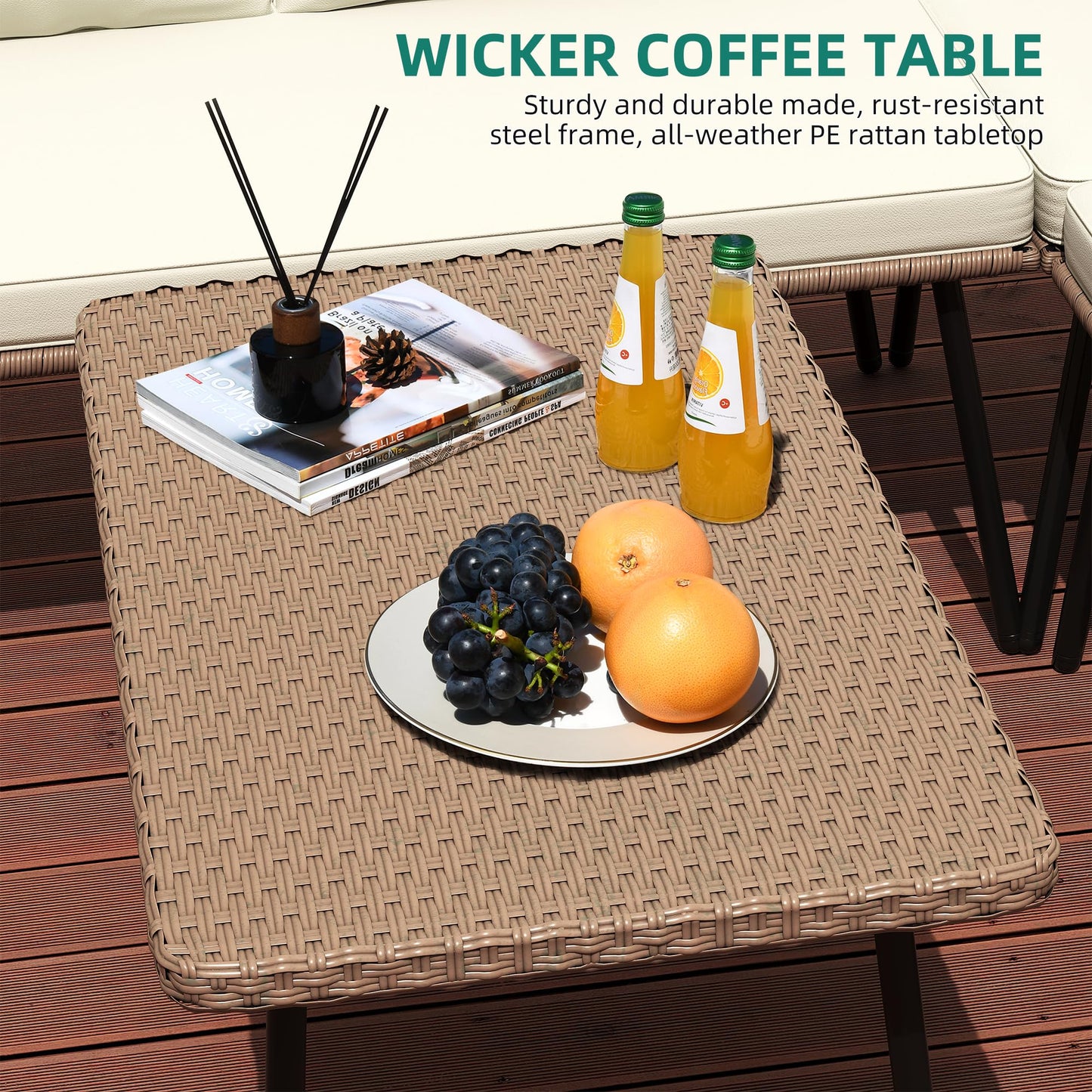 YITAHOME 4-Piece Wicker Patio Furniture Set, All Weather PE Rattan Conversation Set Sectional Sofa with Soft Cushions & Side Table, Porch Furniture for Deck, Balcony, Backyard - Gray