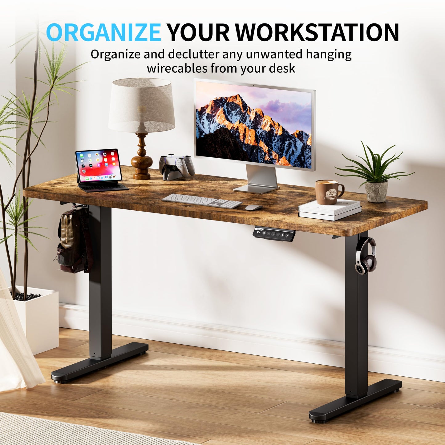 BIZUM Electric Standing Desk, 55" x 24" Height Adjustable Desk, Rustic Brown Sit to Stand Desk Memory Gaming Computer Workstation for Home Office
