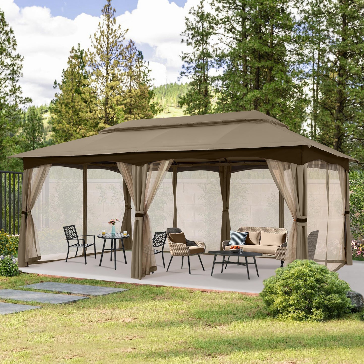 MASTERCANOPY Outdoor Patio Gazebo for Garden with Upgrade Steel Frame and Netting Walls (10x20,Khaki)