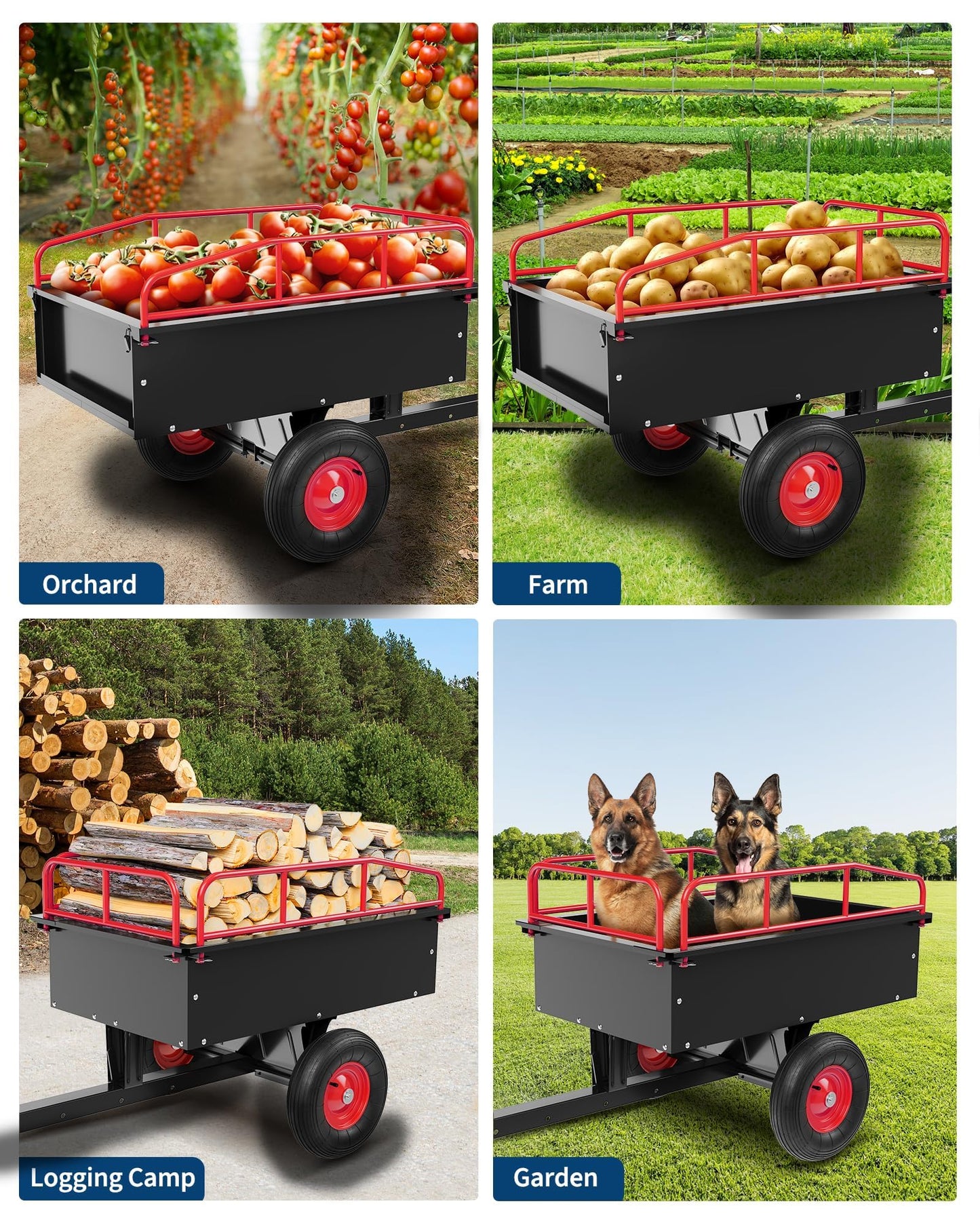 750 LBS Heavy‑Duty Dump Cart, 13.5 Cu.ft Steel Lawn Mower Trailer & Garden Trailer, Quick‑Release Dumping ATV Dump Trailer & Garden Utility Cart for Yard Work, Landscaping, Farm & Lawn Mower Towing