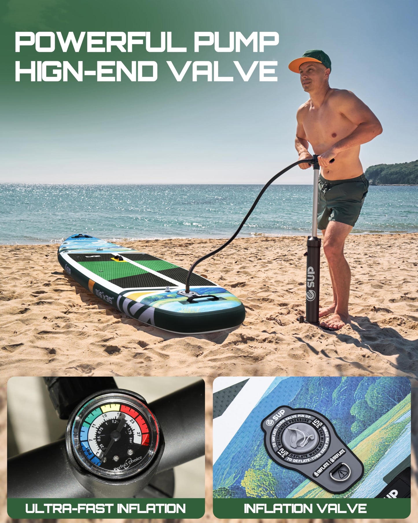 ESUP 11’6 ×34" Wide Inflatable Paddle Board with SUP Accessories, Extra Stable Stand Up Paddleboard for 2+1 Persons/Family/Beginner/Yoga, w/Shoulder Strap All-Round Sup Paddle Boarding (Greenery)