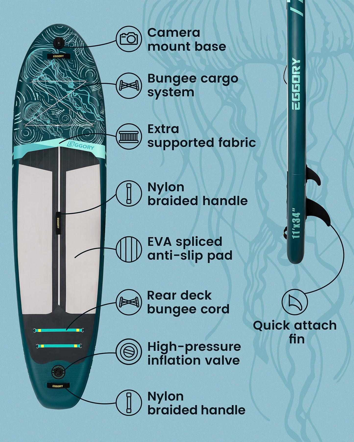 Inflatable Paddle Board,Stand Up Paddle Board Set, Extra Wide SUP Board with Removable Fin, Floating Paddle, Hand Pump, Waterproof Phone Pouch,Traveling Board (JF Dark Green)