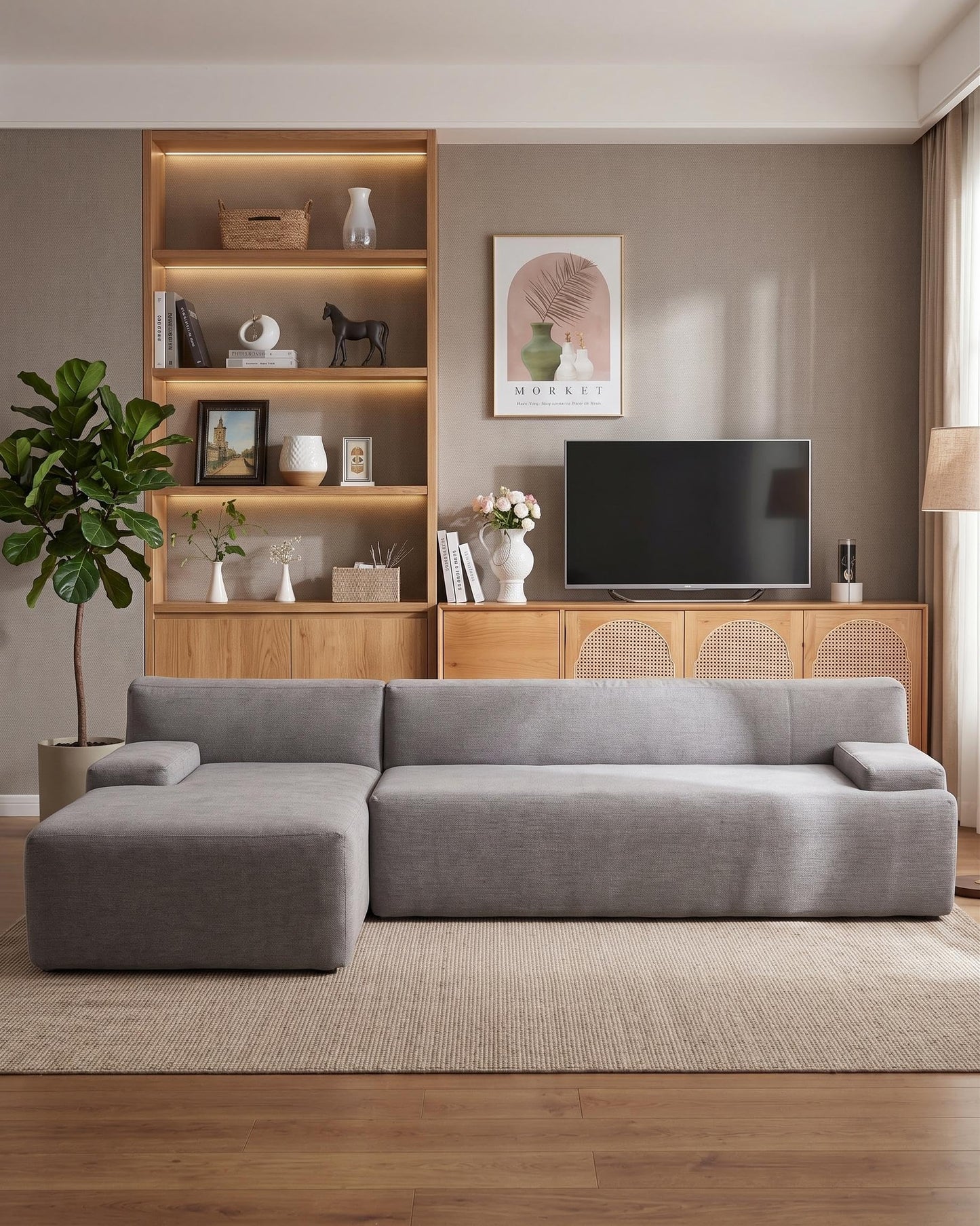 PeakPursuit Oversized 108" Corduroy Cloud Sectional, Left-Facing Chaise Boneless Modular Sofa, Soft Deep Lounger for Living Room, No Assembly Needed