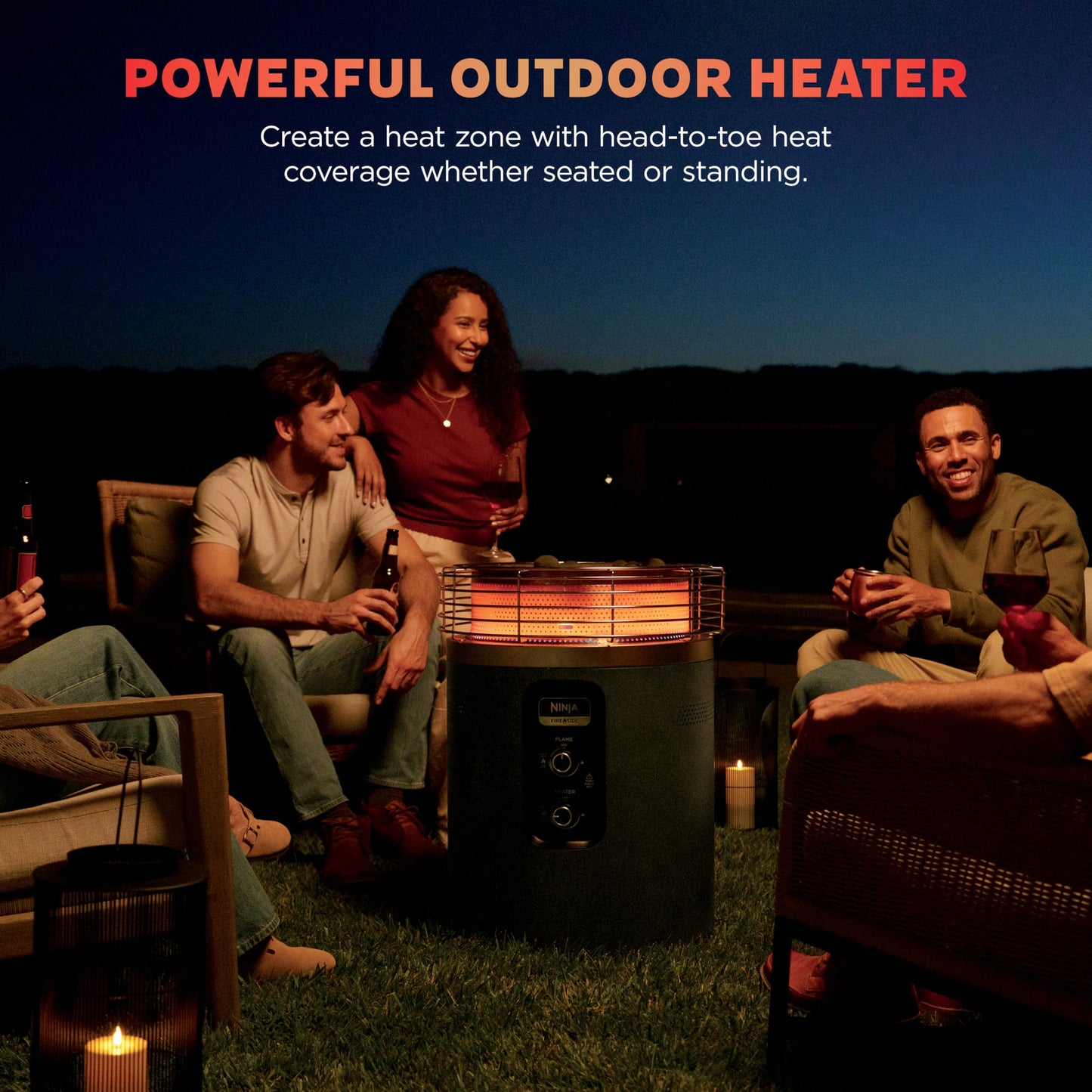 Ninja Fireside360™ Outdoor Heater & Fire Pit | 3 Modes: Flame, Heat, Flame & Heat | Portable for Patio, Deck, Camping | Easy Control Smokeless Flames | Push to Start Ignition | Charcoal | OF101AMZ