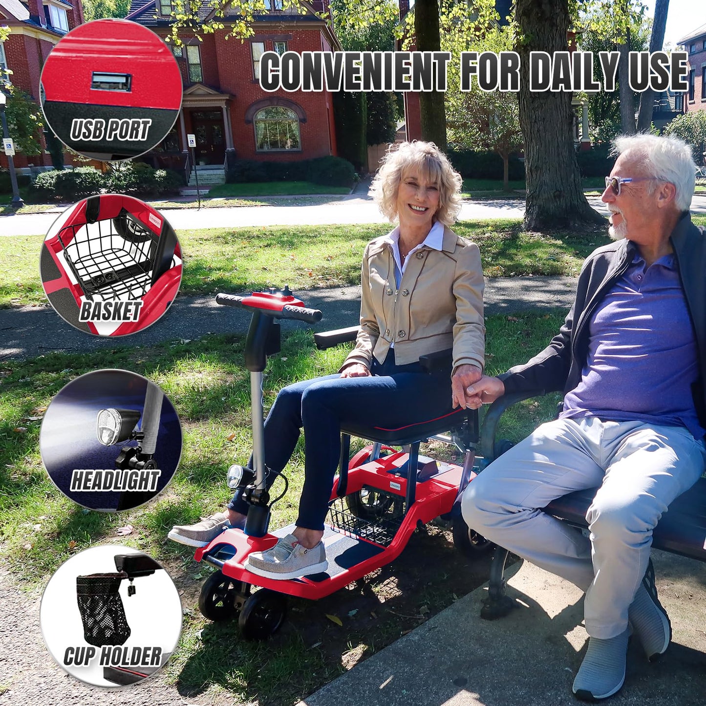 ZiiLIF R3b-Mobility Scooters for Seniors Adults Ultra Lightweight 37.5 Ibs Electric Powered Folding 4 Wheel Mobility Scooter with Cup Holder, Compact & Convenient for Travel Airline Approved, Red