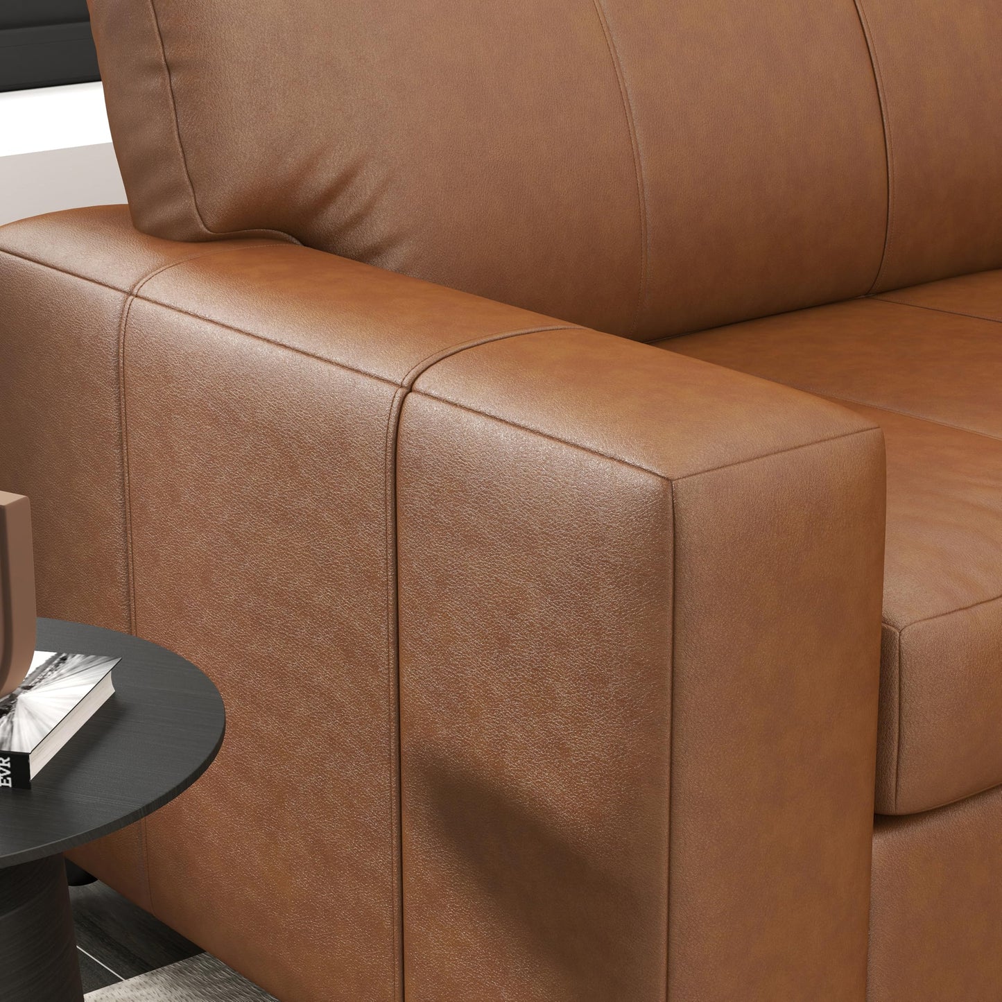 Roundhill Furniture Sakan Leather Upholstered 2-Piece Living Room Set, Sofa and Loveseat, Caramel