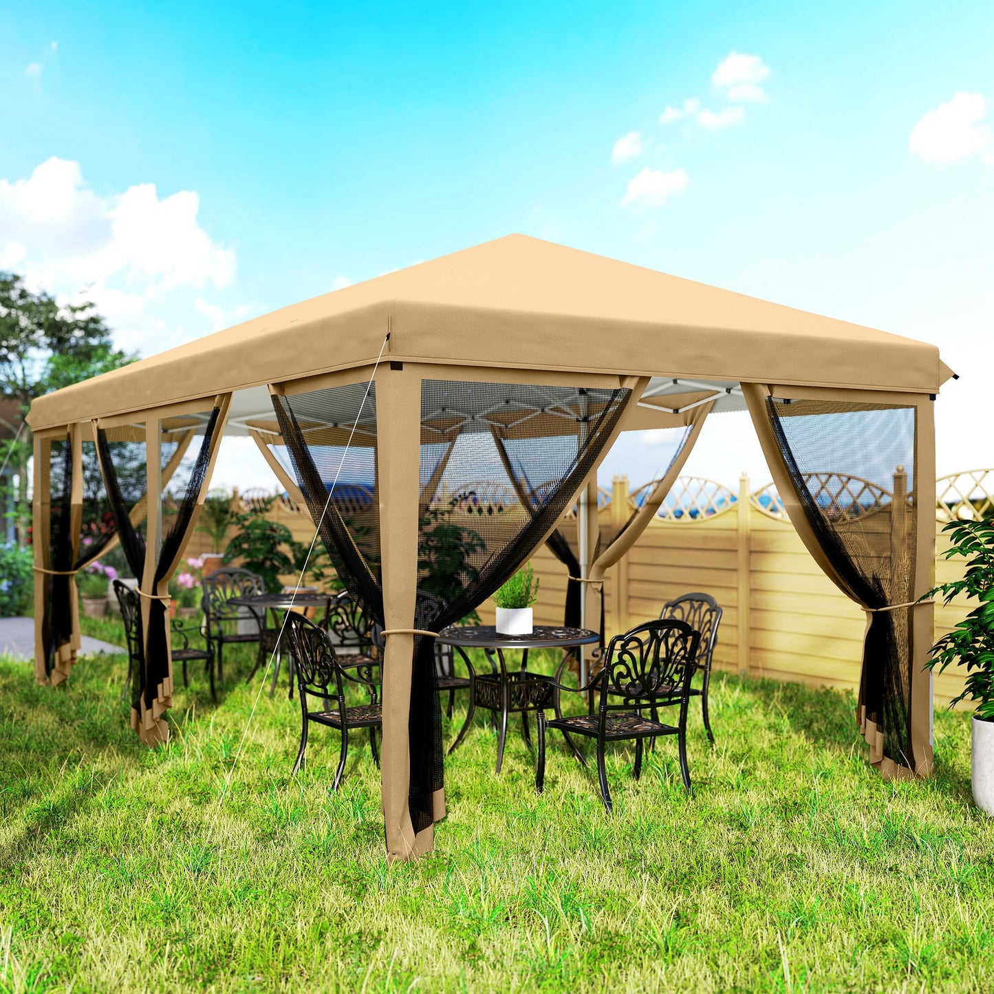 Outsunny 10' x 20' Pop Up Canopy Tent with Netting, Heavy Duty Instant Sun Shelter, Large Tents for Parties with Carry Bag for Outdoor, Garden, Patio, Beige