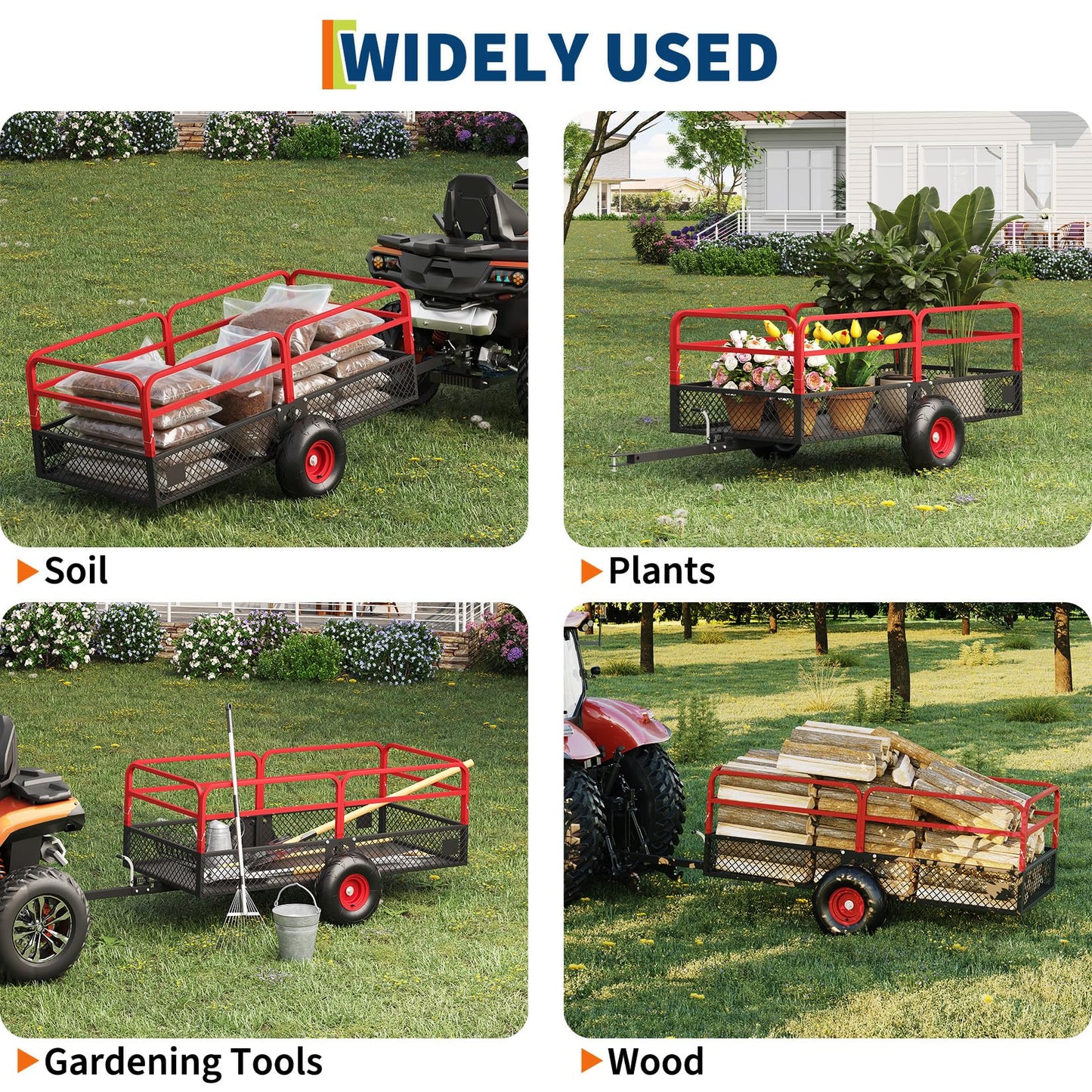 Garvee Tow Behind Dump Trailer for ATV UTV, 1500 lbs 20 Cubic Feet Heavy Duty Yard Garden Trailer Dump Cart Pull Behind with Removable Sides & All Terrain Tires, Fits Lawn Mower, Tractor, Garden